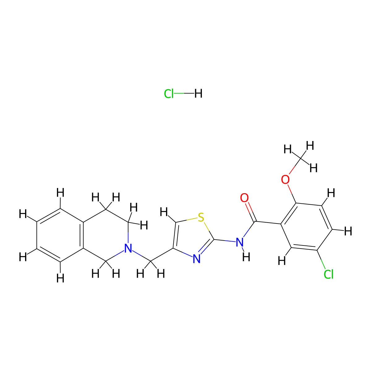 5-chloro-N-(4-((3,4-dihydroisoquinolin-2(1H)-yl)methyl)thiazol-2-yl)-2-methoxybenzamide hydrochloride molecular structure, CAS 1215408-96-0