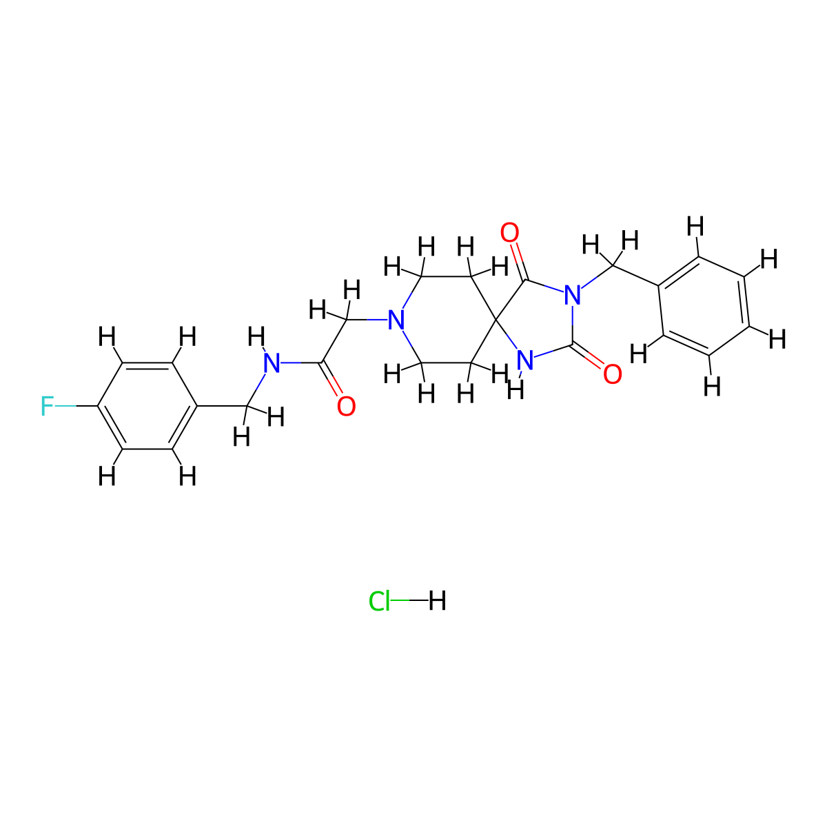 2-(3-benzyl-2,4-dioxo-1,3,8-triazaspiro[4.5]decan-8-yl)-N-(4-fluorobenzyl)acetamide hydrochloride molecular structure, CAS 1215410-23-3