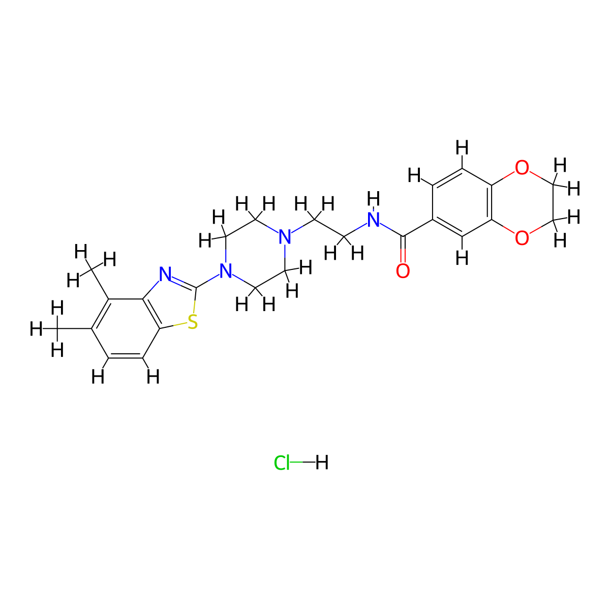 N-(2-(4-(4,5-dimethylbenzo[d]thiazol-2-yl)piperazin-1-yl)ethyl)-2,3-dihydrobenzo[b][1,4]dioxine-6-carboxamide hydrochloride molecular structure, CAS 1215410-64-2