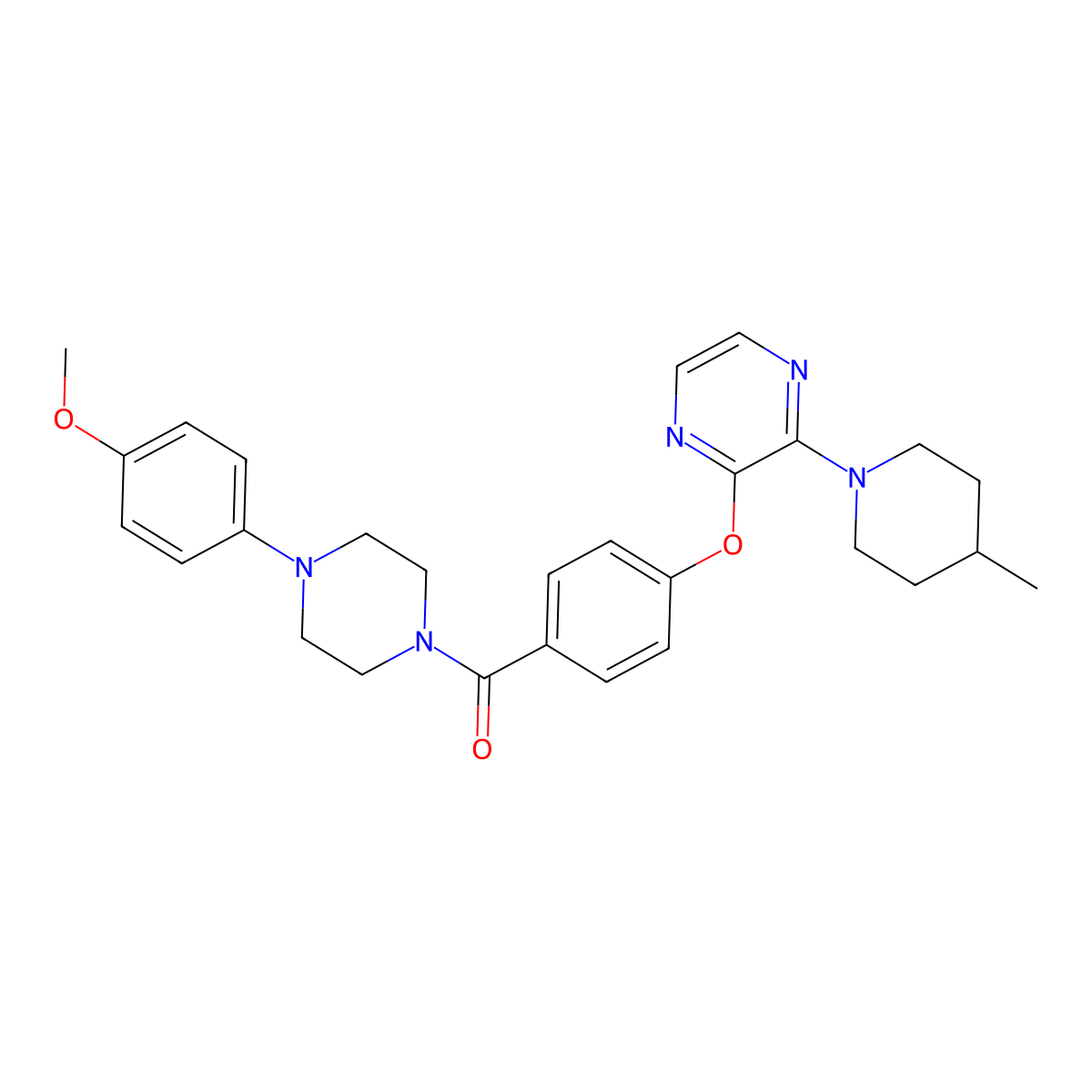 2-{4-[4-(4-Methoxyphenyl)piperazine-1-carbonyl]phenoxy}-3-(4-methylpiperidin-1-yl)pyrazine molecular structure, CAS 1215411-74-7