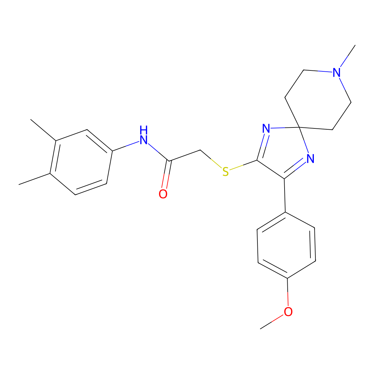 N-(3,4-dimethylphenyl)-2-((3-(4-methoxyphenyl)-8-methyl-1,4,8-triazaspiro[4.5]deca-1,3-dien-2-yl)thio)acetamide molecular structure, CAS 1215414-02-0