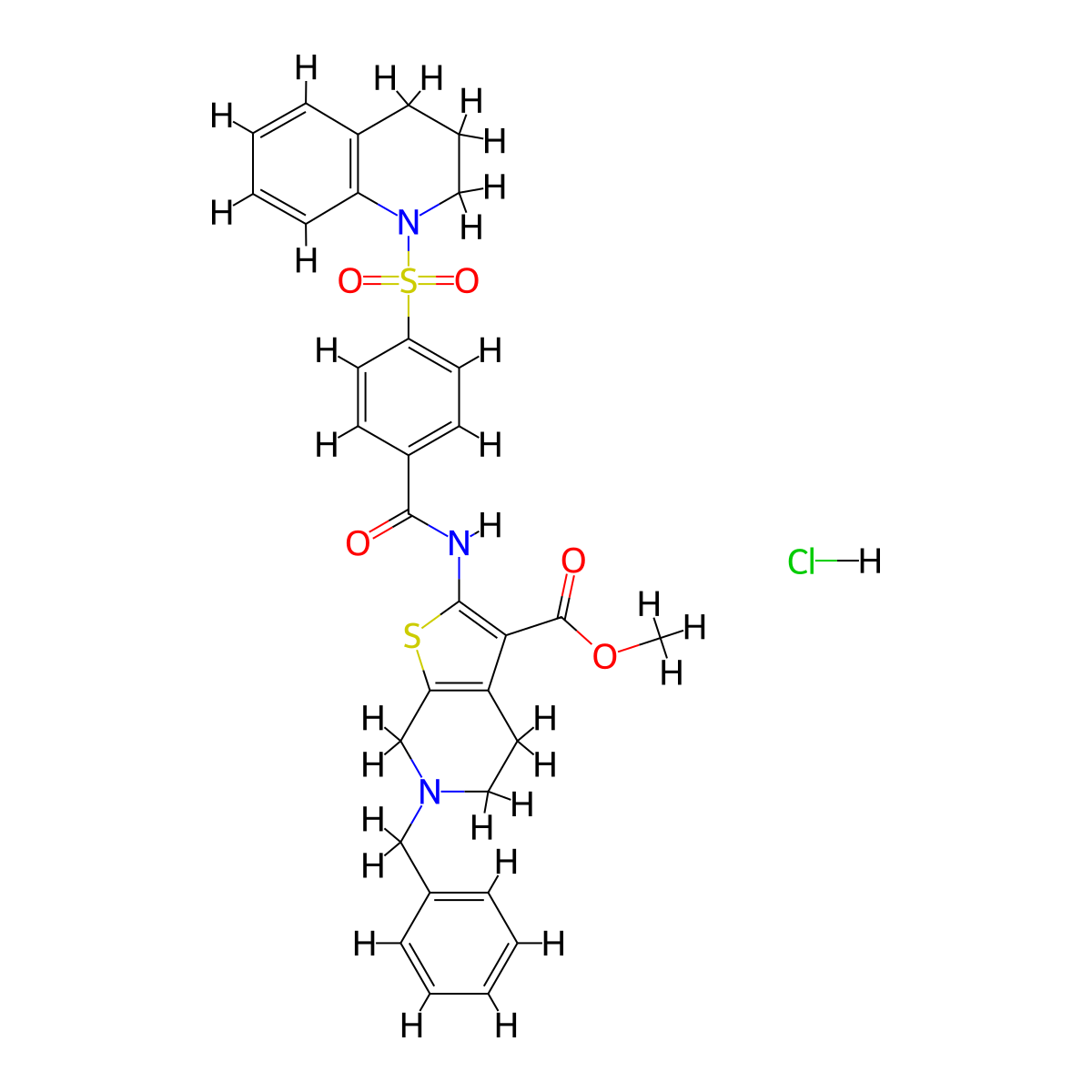 methyl 6-benzyl-2-(4-((3,4-dihydroquinolin-1(2H)-yl)sulfonyl)benzamido)-4,5,6,7-tetrahydrothieno[2,3-c]pyridine-3-carboxylate hydrochloride molecular structure, CAS 1215415-65-8