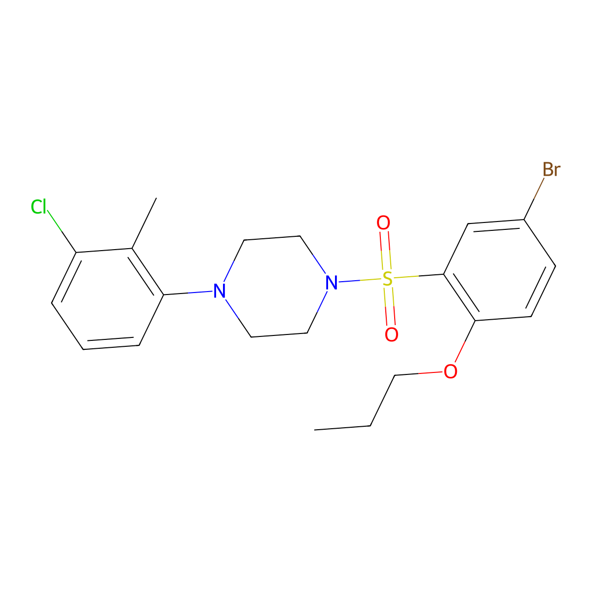 1-(5-Bromo-2-propoxybenzenesulfonyl)-4-(3-chloro-2-methylphenyl)piperazine molecular structure, CAS 1215415-81-8