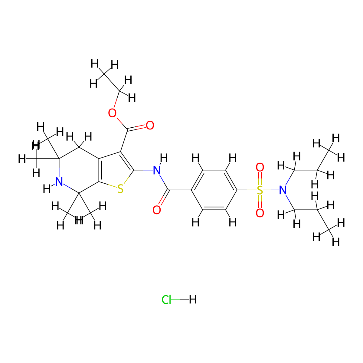ethyl 2-(4-(N,N-dipropylsulfamoyl)benzamido)-5,5,7,7-tetramethyl-4,5,6,7-tetrahydrothieno[2,3-c]pyridine-3-carboxylate hydrochloride molecular structure, CAS 1215417-55-2
