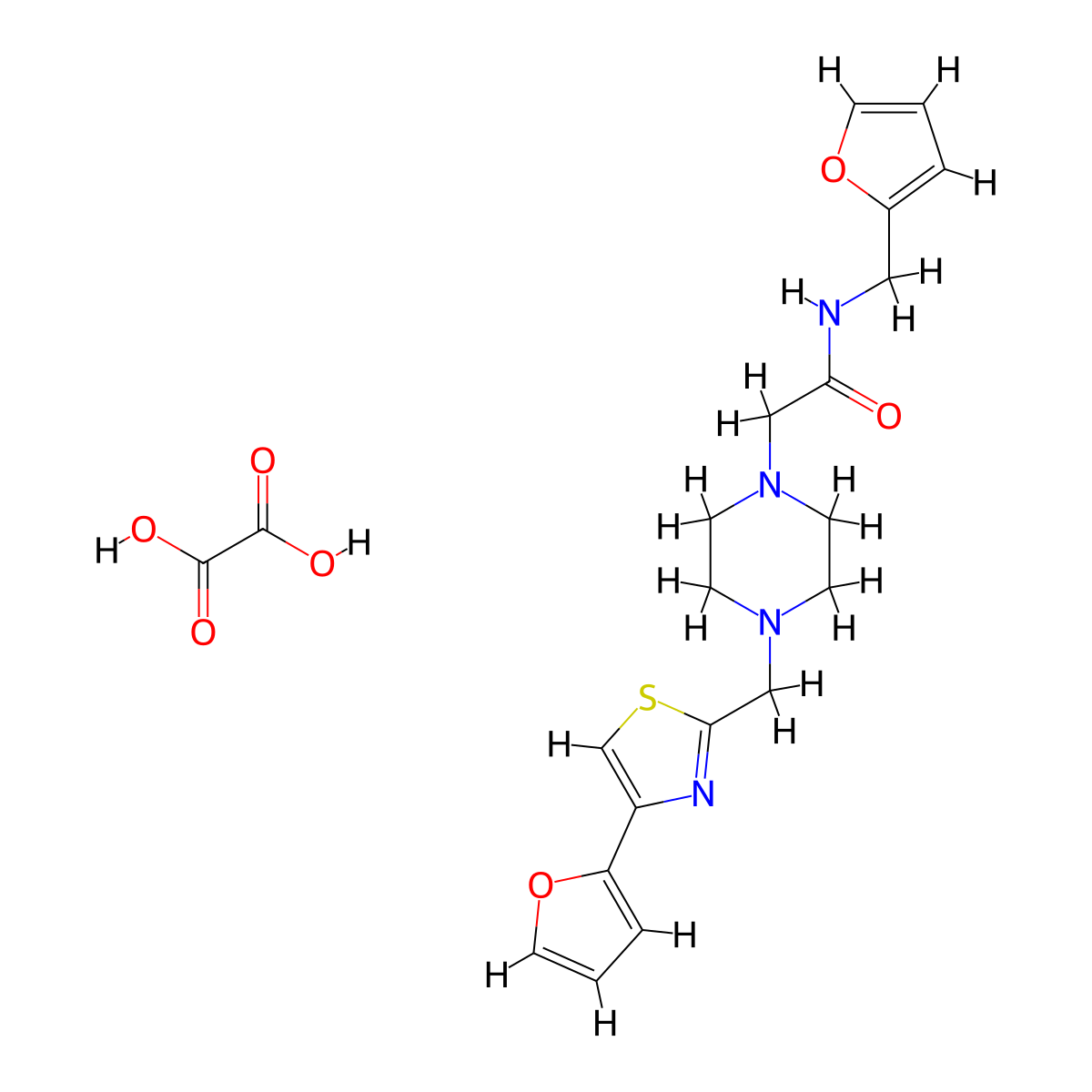 2-(4-((4-(furan-2-yl)thiazol-2-yl)methyl)piperazin-1-yl)-N-(furan-2-ylmethyl)acetamide oxalate molecular structure, CAS 1215417-76-7