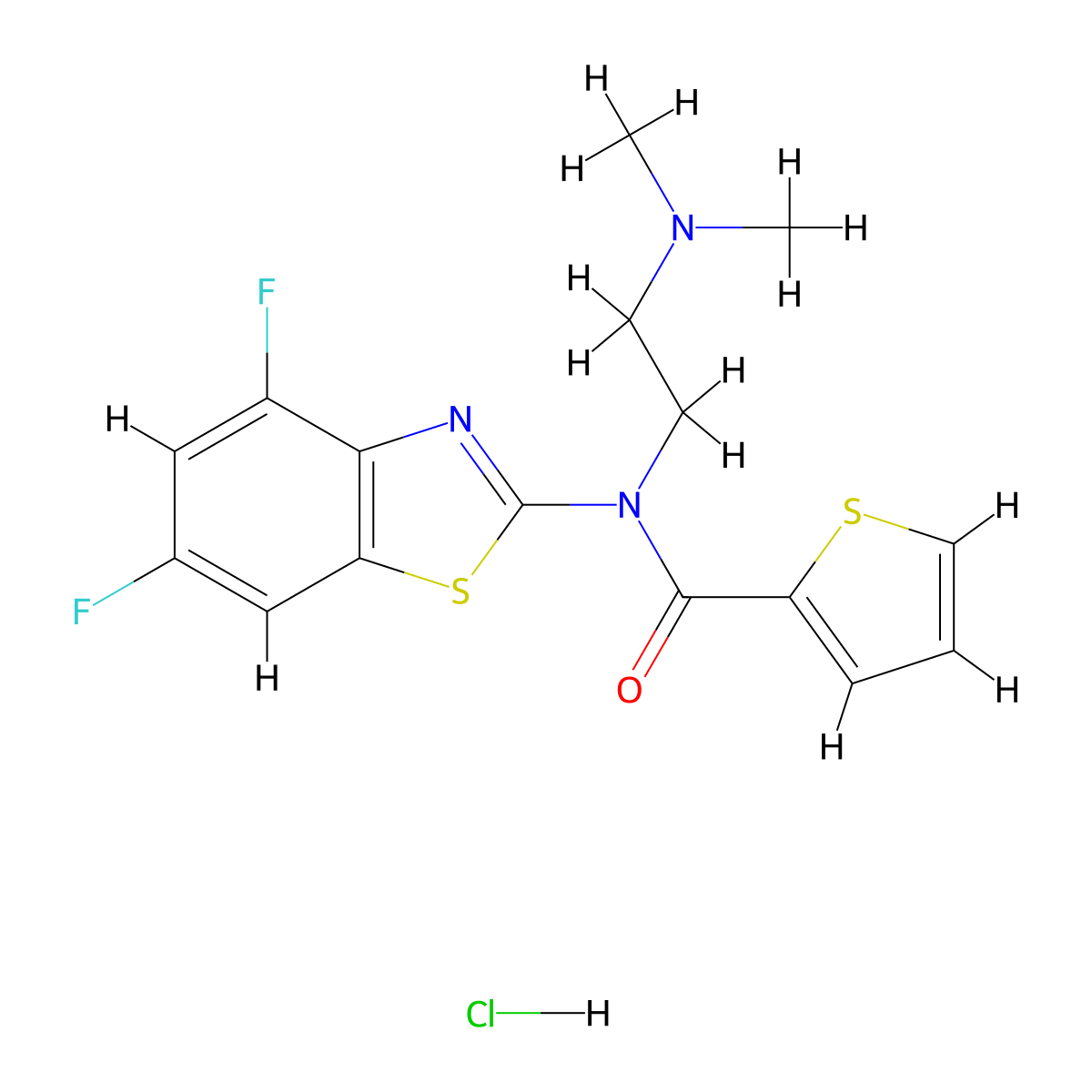 N-(4,6-difluorobenzo[d]thiazol-2-yl)-N-(2-(dimethylamino)ethyl)thiophene-2-carboxamide hydrochloride molecular structure, CAS 1215417-99-4