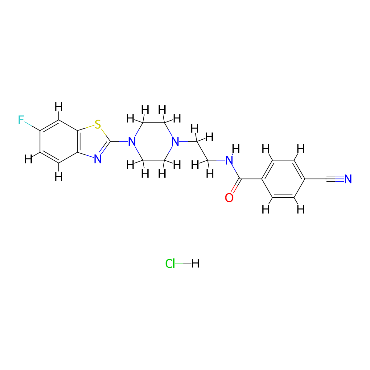 4-cyano-N-(2-(4-(6-fluorobenzo[d]thiazol-2-yl)piperazin-1-yl)ethyl)benzamide hydrochloride molecular structure, CAS 1215419-61-6