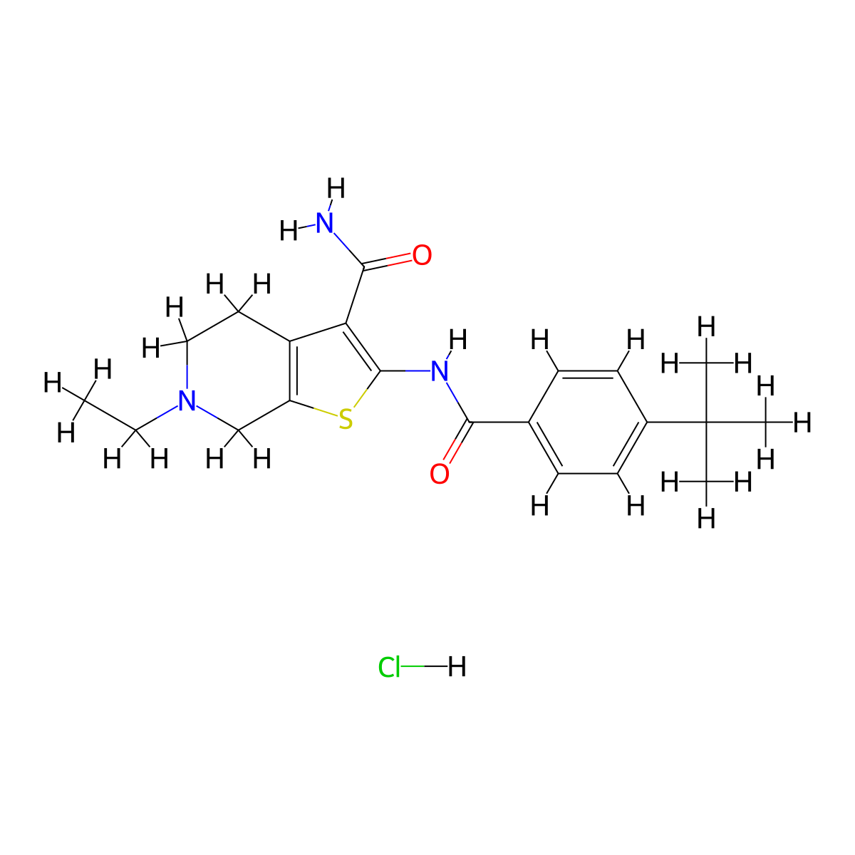 2-(4-(Tert-butyl)benzamido)-6-ethyl-4,5,6,7-tetrahydrothieno[2,3-c]pyridine-3-carboxamide hydrochloride molecular structure, CAS 1215420-30-6