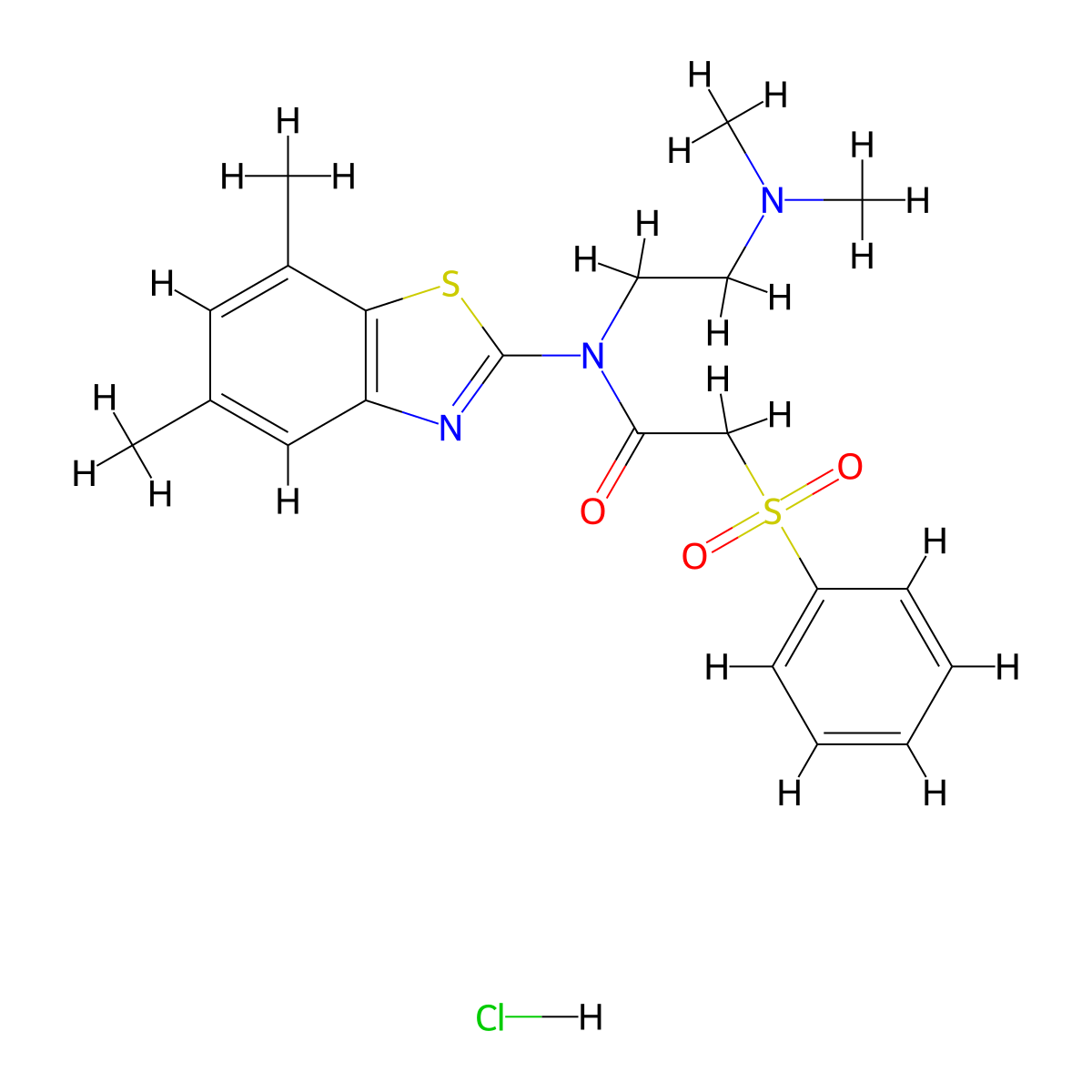 N-(2-(dimethylamino)ethyl)-N-(5,7-dimethylbenzo[d]thiazol-2-yl)-2-(phenylsulfonyl)acetamide hydrochloride molecular structure, CAS 1215420-38-4