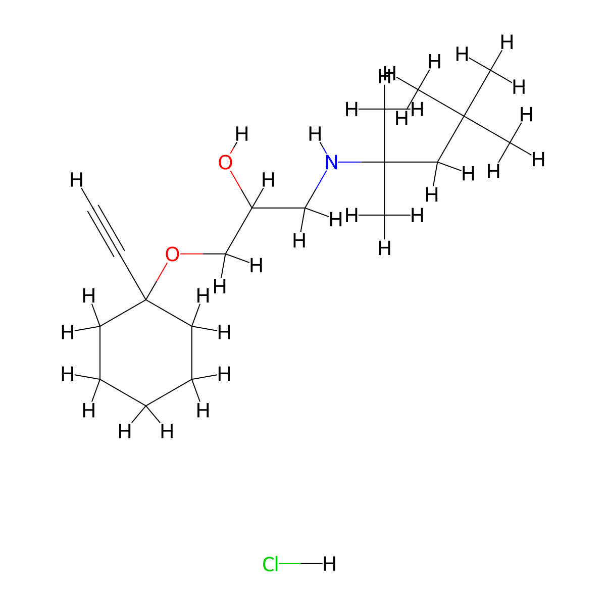 1-((1-Ethynylcyclohexyl)oxy)-3-((2,4,4-trimethylpentan-2-yl)amino)propan-2-ol hydrochloride molecular structure, CAS 1215434-14-2