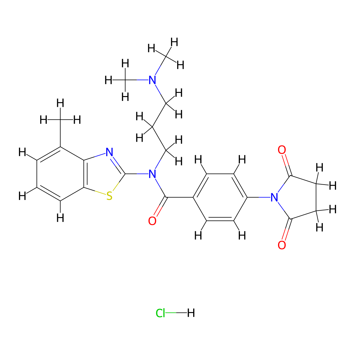 N-(3-(dimethylamino)propyl)-4-(2,5-dioxopyrrolidin-1-yl)-N-(4-methylbenzo[d]thiazol-2-yl)benzamide hydrochloride molecular structure, CAS 1215454-48-0