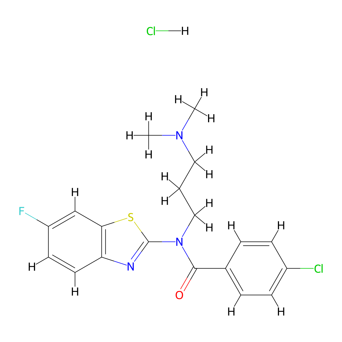 4-chloro-N-(3-(dimethylamino)propyl)-N-(6-fluorobenzo[d]thiazol-2-yl)benzamide hydrochloride molecular structure, CAS 1215454-60-6