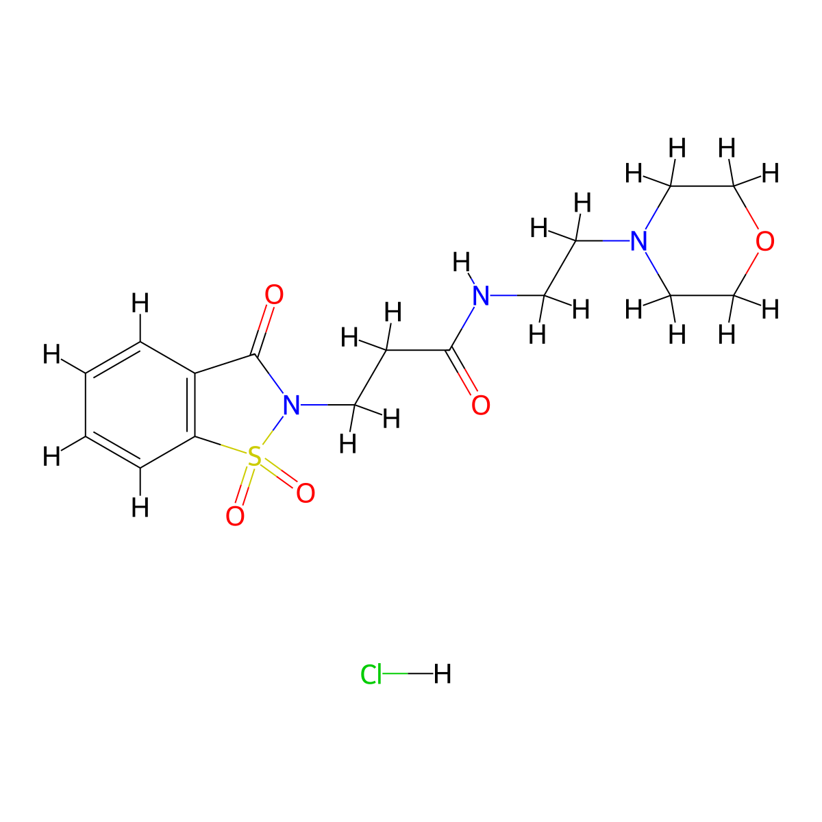 3-(1,1-dioxido-3-oxobenzo[d]isothiazol-2(3H)-yl)-N-(2-morpholinoethyl)propanamide hydrochloride molecular structure, CAS 1215455-53-0