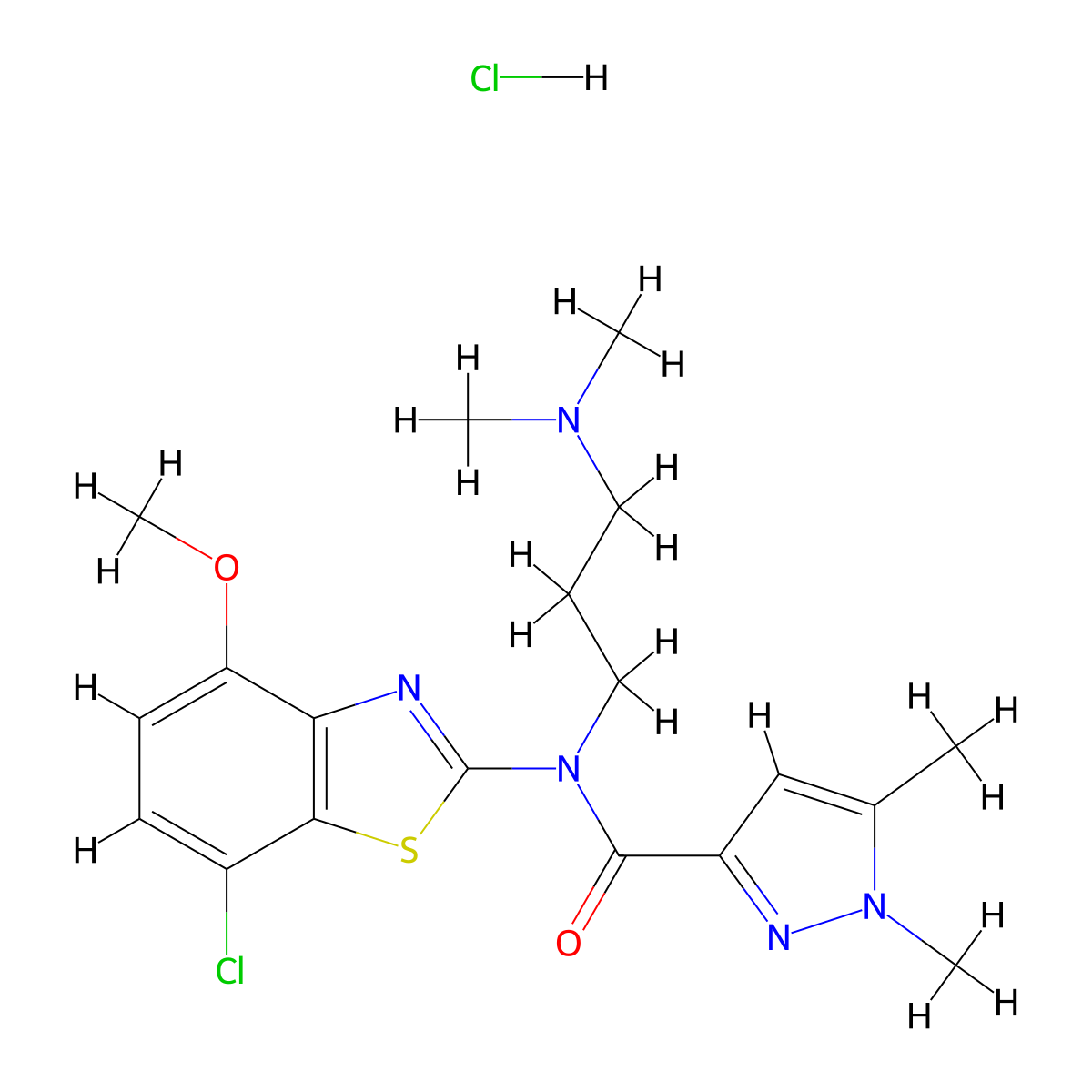 N-(7-chloro-4-methoxybenzo[d]thiazol-2-yl)-N-(3-(dimethylamino)propyl)-1,5-dimethyl-1H-pyrazole-3-carboxamide hydrochloride molecular structure, CAS 1215455-76-7