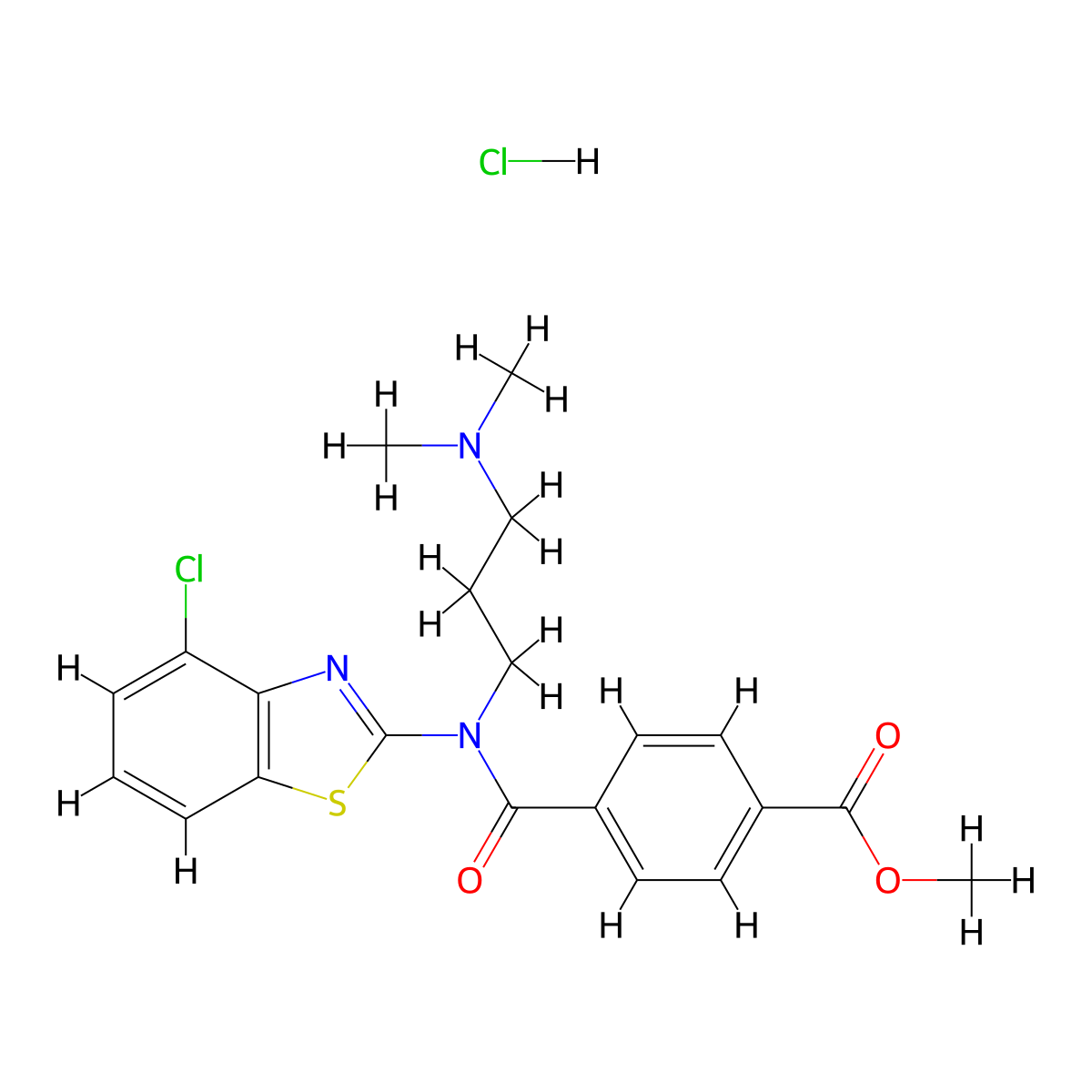 Methyl 4-((4-chlorobenzo[d]thiazol-2-yl)(3-(dimethylamino)propyl)carbamoyl)benzoate hydrochloride molecular structure, CAS 1215456-51-1