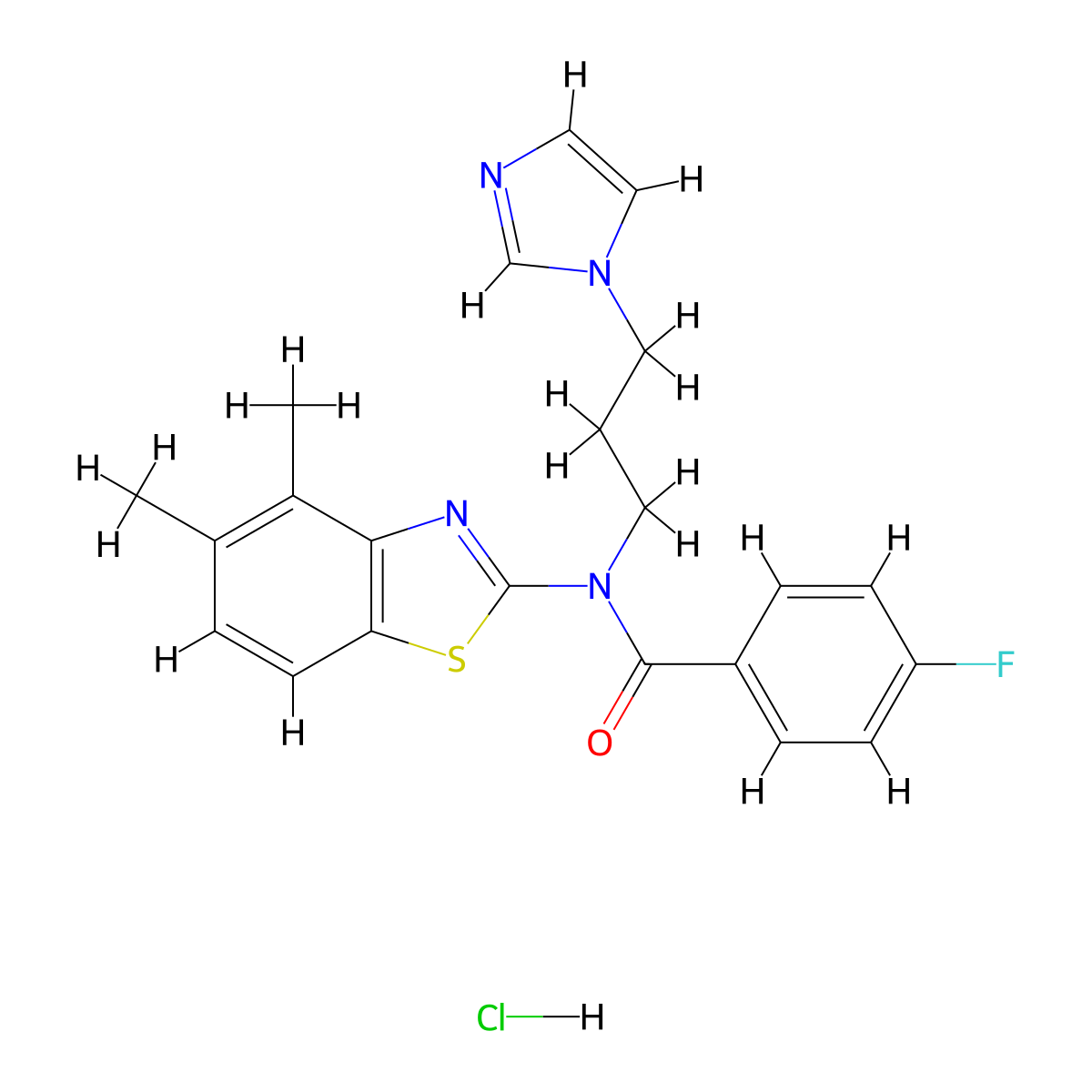 N-(3-(1H-imidazol-1-yl)propyl)-N-(4,5-dimethylbenzo[d]thiazol-2-yl)-4-fluorobenzamide hydrochloride molecular structure, CAS 1215456-87-3