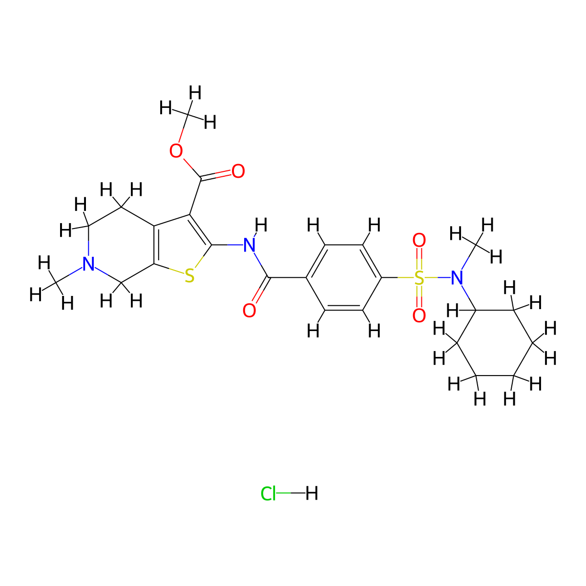 methyl 2-(4-(N-cyclohexyl-N-methylsulfamoyl)benzamido)-6-methyl-4,5,6,7-tetrahydrothieno[2,3-c]pyridine-3-carboxylate hydrochloride molecular structure, CAS 1215459-73-6