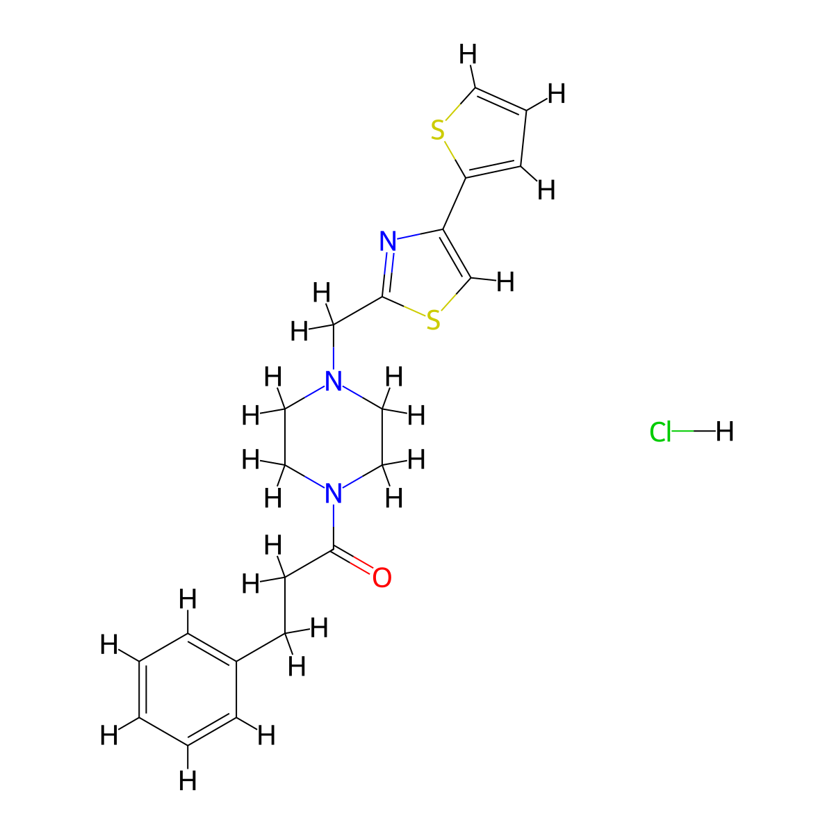 3-Phenyl-1-(4-((4-(thiophen-2-yl)thiazol-2-yl)methyl)piperazin-1-yl)propan-1-one hydrochloride molecular structure, CAS 1215460-47-1