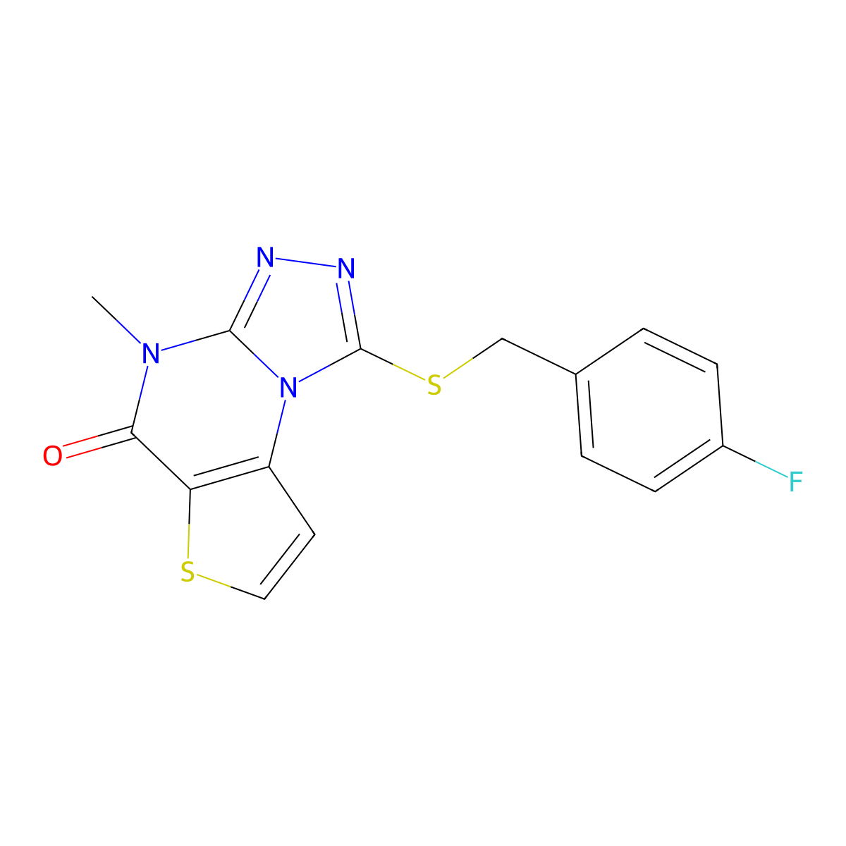 1-((4-fluorobenzyl)thio)-4-methylthieno[2,3-e][1,2,4]triazolo[4,3-a]pyrimidin-5(4H)-one molecular structure, CAS 1215460-48-2