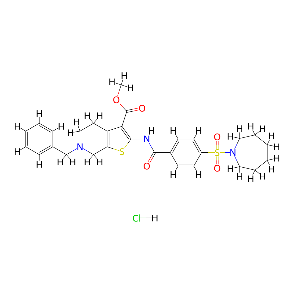 methyl 2-[4-(azepane-1-sulfonyl)benzamido]-6-benzyl-4H,5H,6H,7H-thieno[2,3-c]pyridine-3-carboxylate hydrochloride molecular structure, CAS 1215461-23-6