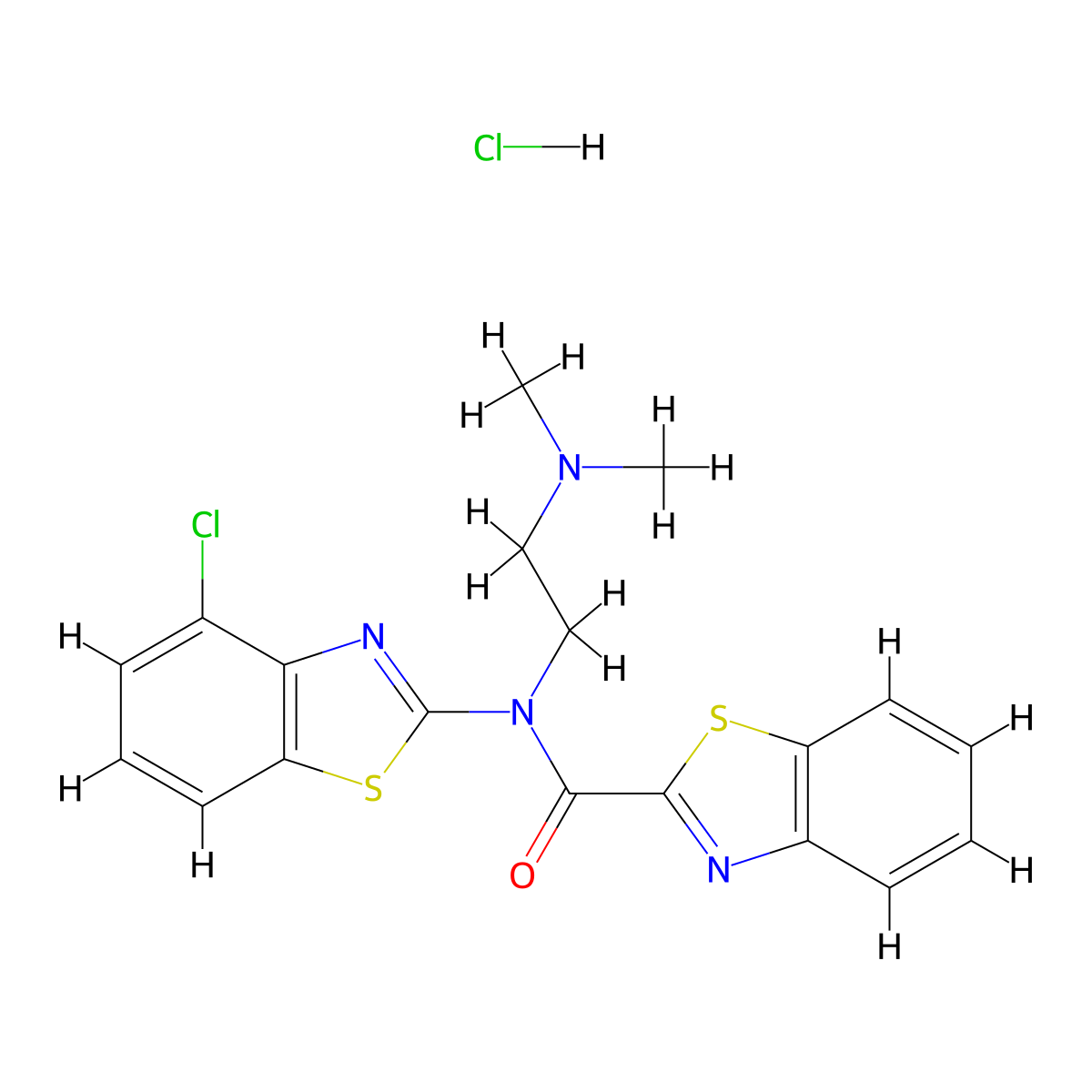 N-(4-chlorobenzo[d]thiazol-2-yl)-N-(2-(dimethylamino)ethyl)benzo[d]thiazole-2-carboxamide hydrochloride molecular structure, CAS 1215462-18-2