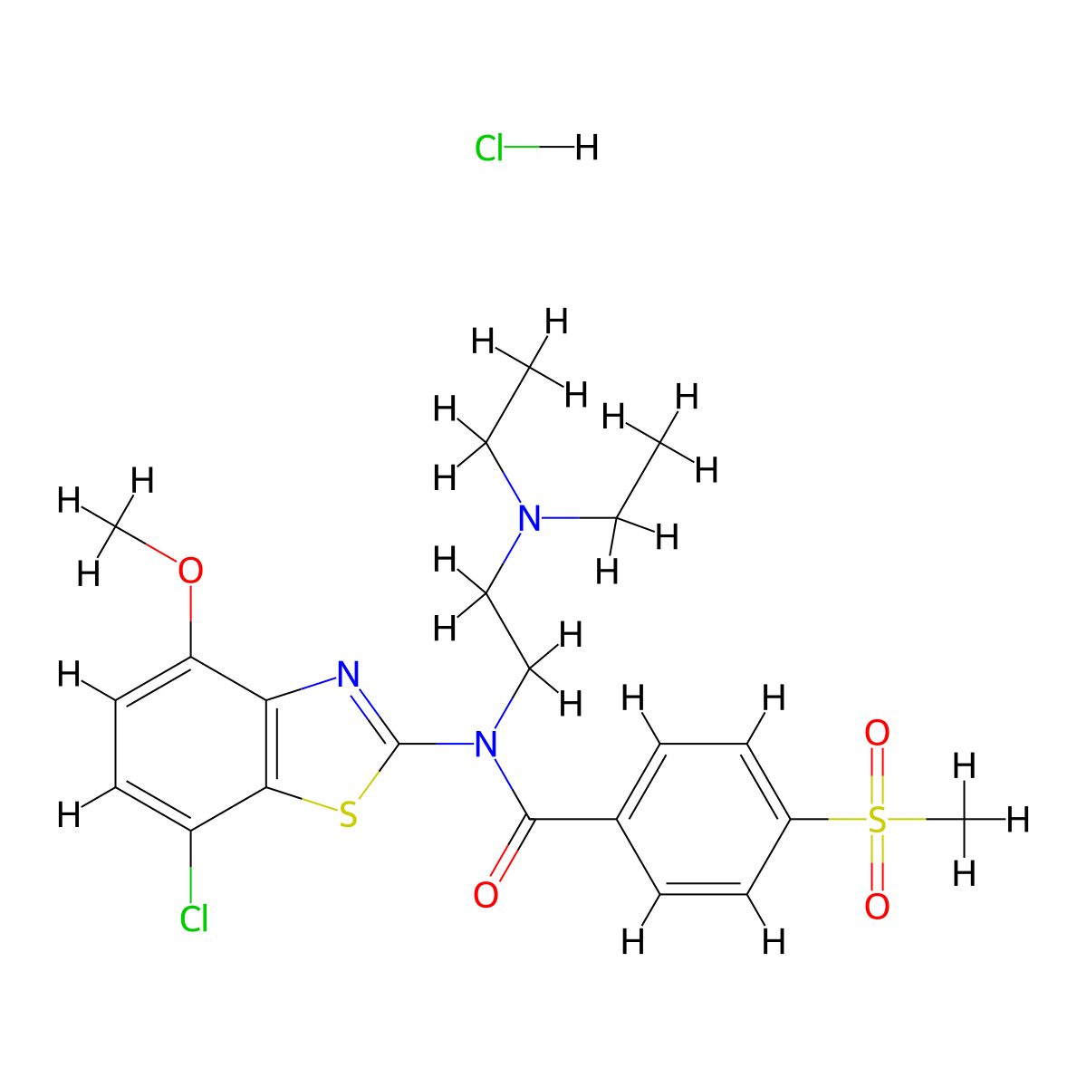 N-(7-chloro-4-methoxybenzo[d]thiazol-2-yl)-N-(2-(diethylamino)ethyl)-4-(methylsulfonyl)benzamide hydrochloride molecular structure, CAS 1215462-27-3