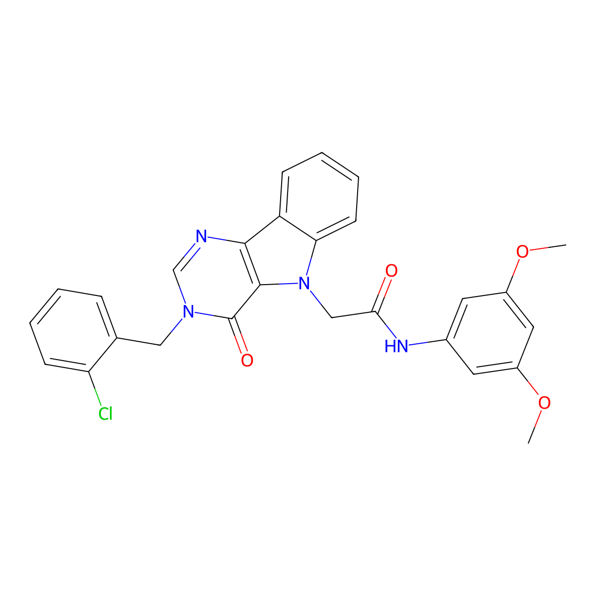 2-(3-(2-chlorobenzyl)-4-oxo-3H-pyrimido[5,4-b]indol-5(4H)-yl)-N-(3,5-dimethoxyphenyl)acetamide molecular structure, CAS 1215462-44-4