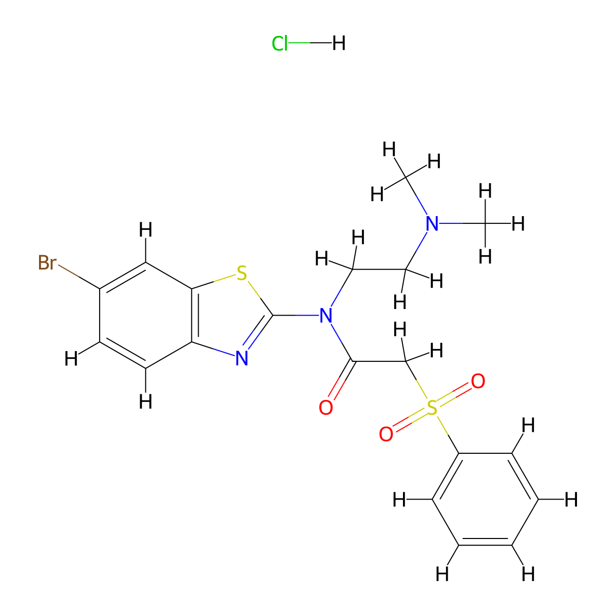 N-(6-bromobenzo[d]thiazol-2-yl)-N-(2-(dimethylamino)ethyl)-2-(phenylsulfonyl)acetamide hydrochloride molecular structure, CAS 1215465-56-7