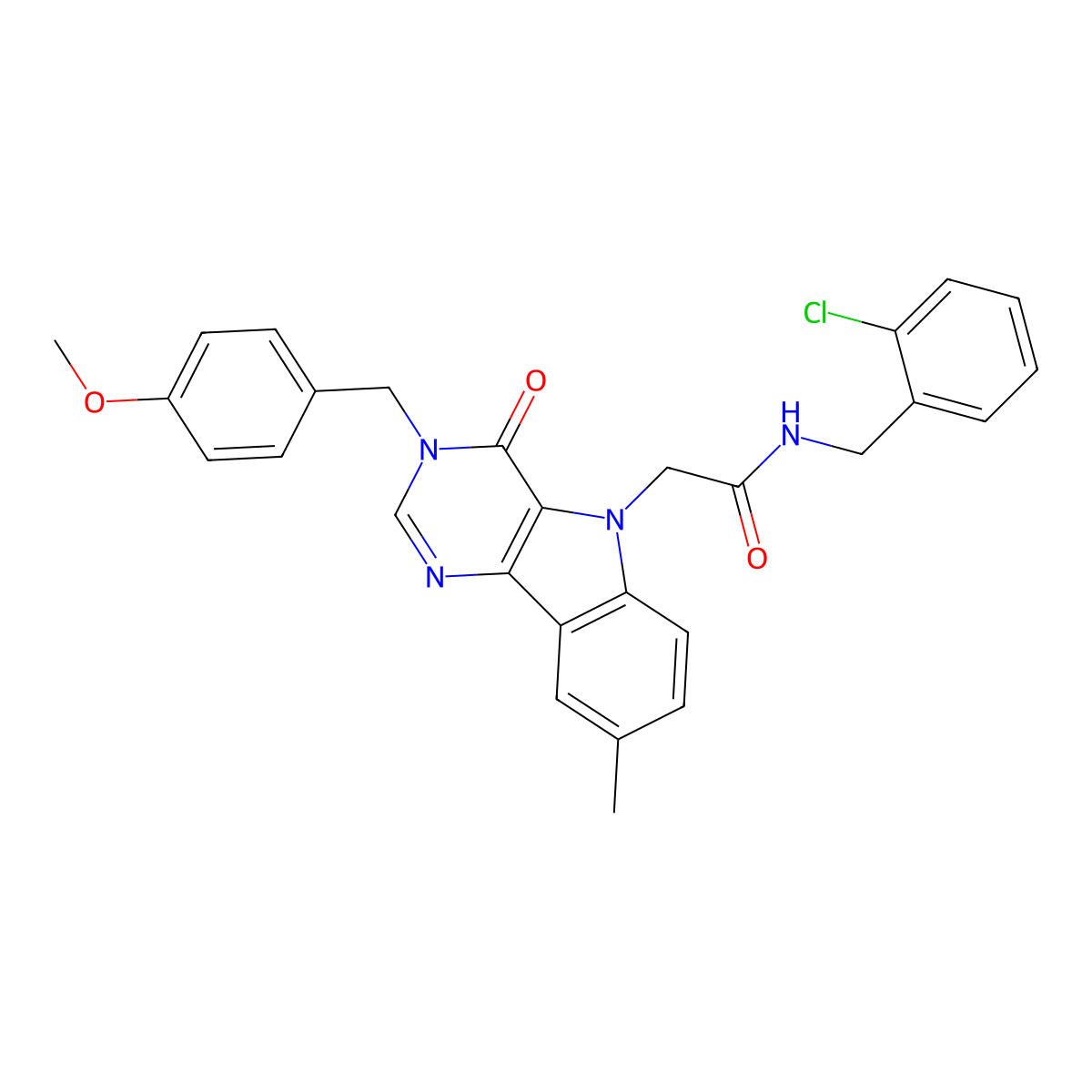 N-(2-chlorobenzyl)-2-(3-(4-methoxybenzyl)-8-methyl-4-oxo-3H-pyrimido[5,4-b]indol-5(4H)-yl)acetamide molecular structure, CAS 1215468-05-5