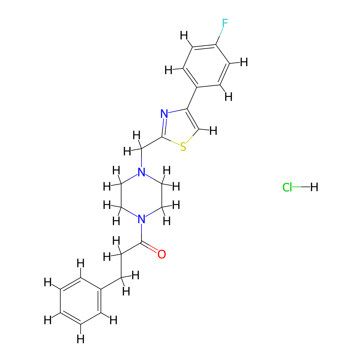 1-(4-((4-(4-Fluorophenyl)thiazol-2-yl)methyl)piperazin-1-yl)-3-phenylpropan-1-one hydrochloride molecular structure, CAS 1215468-29-3