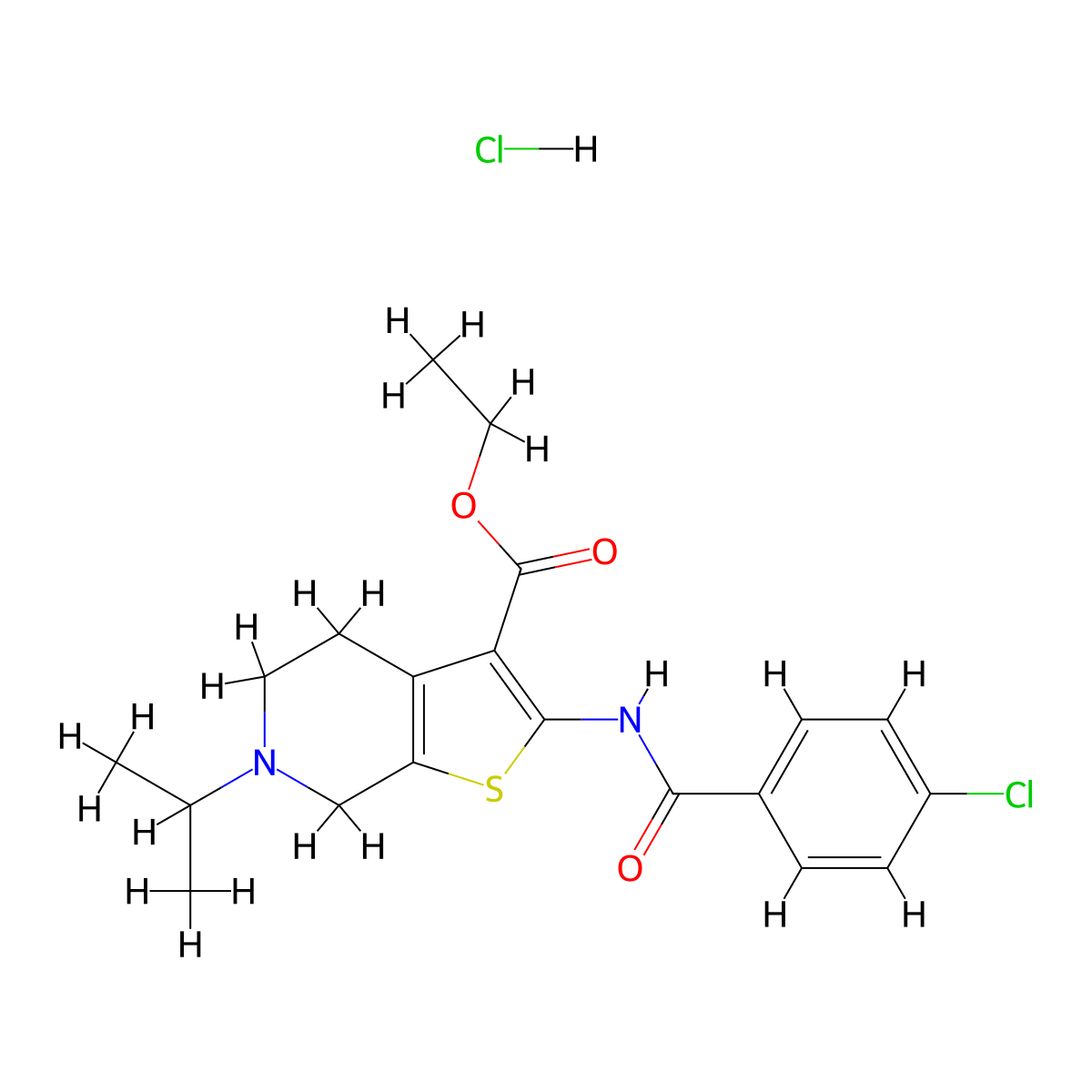 Ethyl 2-(4-chlorobenzamido)-6-isopropyl-4,5,6,7-tetrahydrothieno[2,3-c]pyridine-3-carboxylate hydrochloride molecular structure, CAS 1215471-98-9