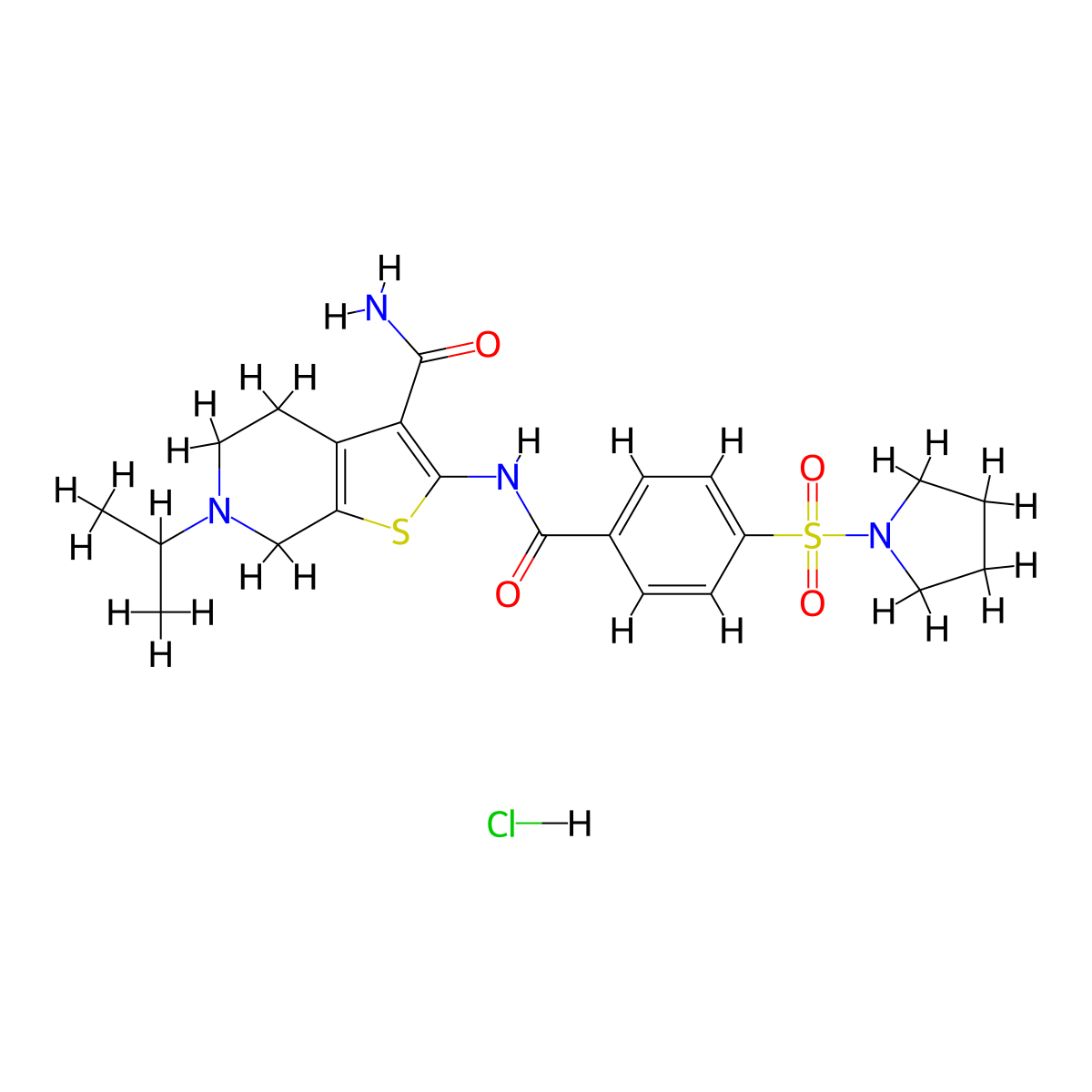 6-Isopropyl-2-(4-(pyrrolidin-1-ylsulfonyl)benzamido)-4,5,6,7-tetrahydrothieno[2,3-c]pyridine-3-carboxamide hydrochloride molecular structure, CAS 1215472-20-0