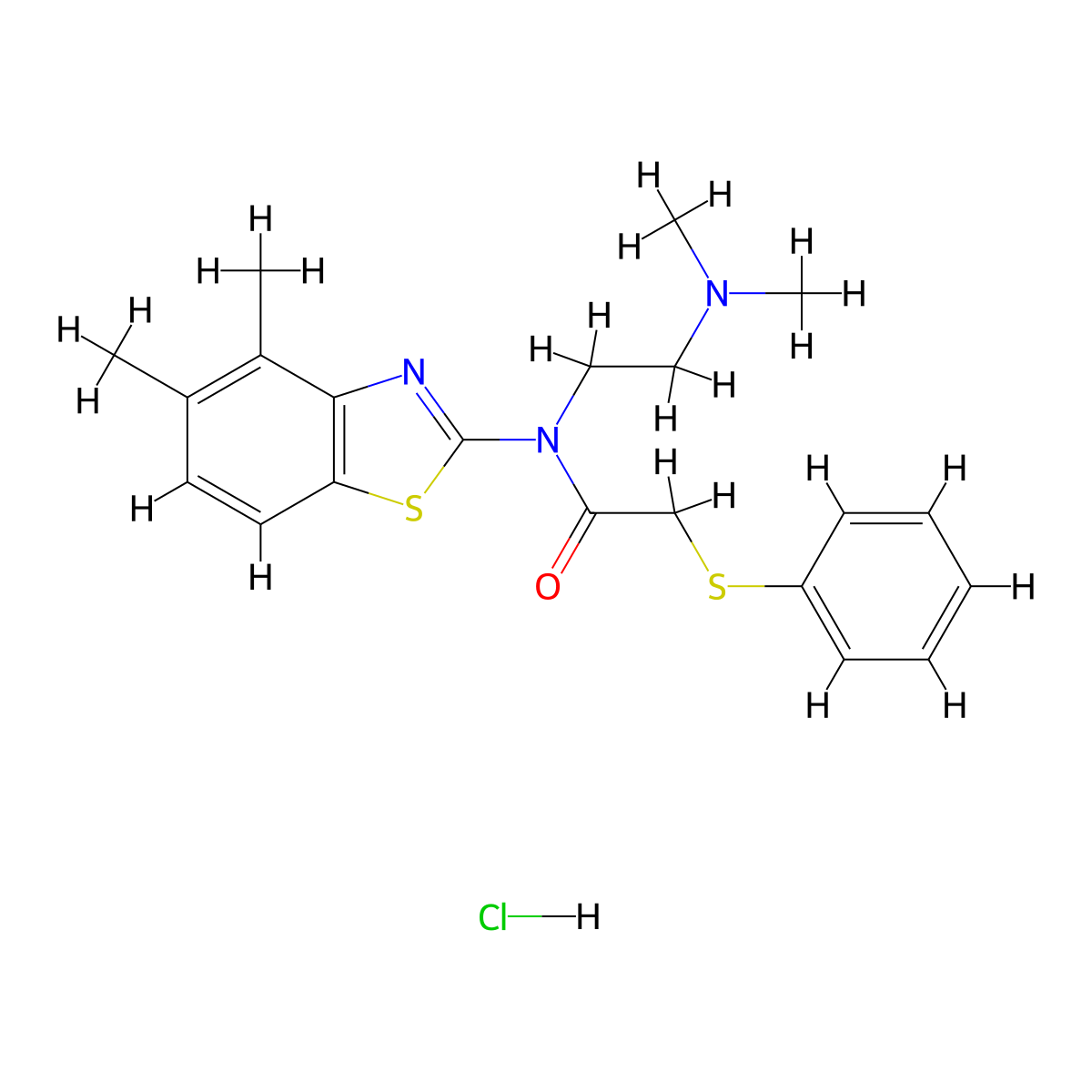 N-(2-(dimethylamino)ethyl)-N-(4,5-dimethylbenzo[d]thiazol-2-yl)-2-(phenylthio)acetamide hydrochloride molecular structure, CAS 1215472-37-9