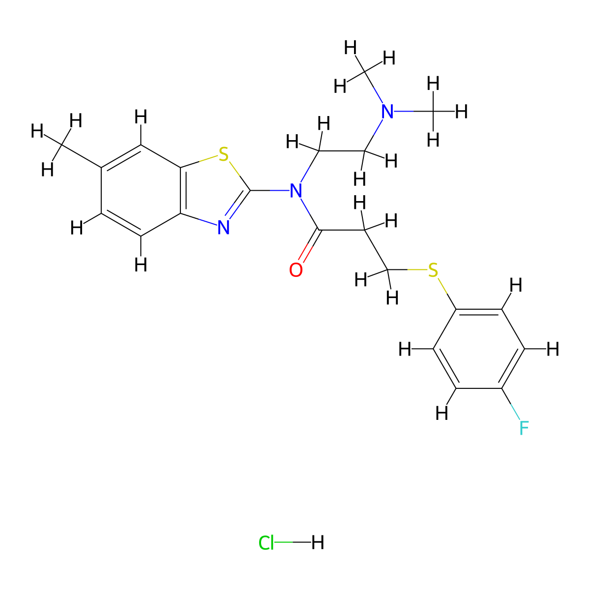 N-(2-(dimethylamino)ethyl)-3-((4-fluorophenyl)thio)-N-(6-methylbenzo[d]thiazol-2-yl)propanamide hydrochloride molecular structure, CAS 1215472-77-7