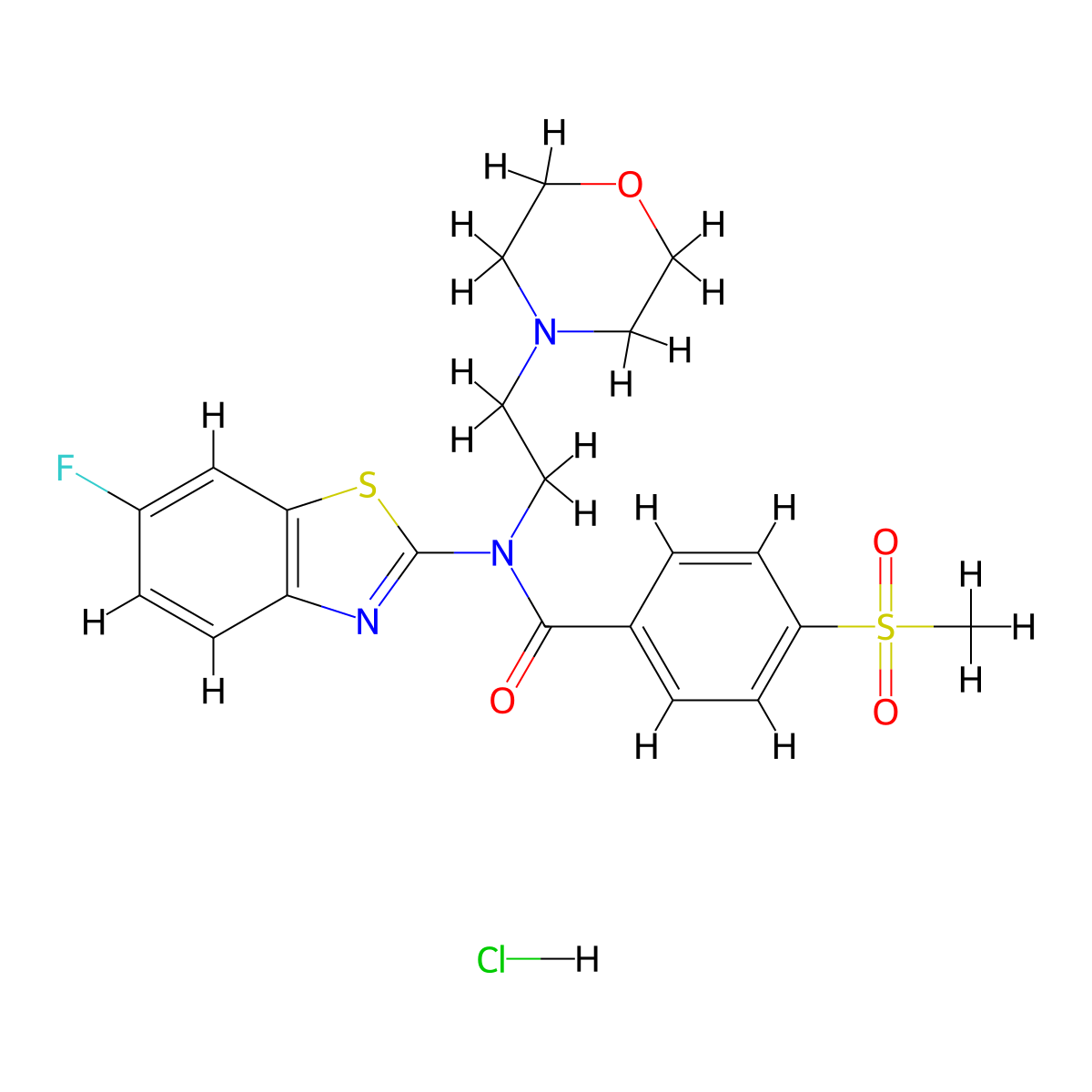 N-(6-fluorobenzo[d]thiazol-2-yl)-4-(methylsulfonyl)-N-(2-morpholinoethyl)benzamide hydrochloride molecular structure, CAS 1215472-97-1
