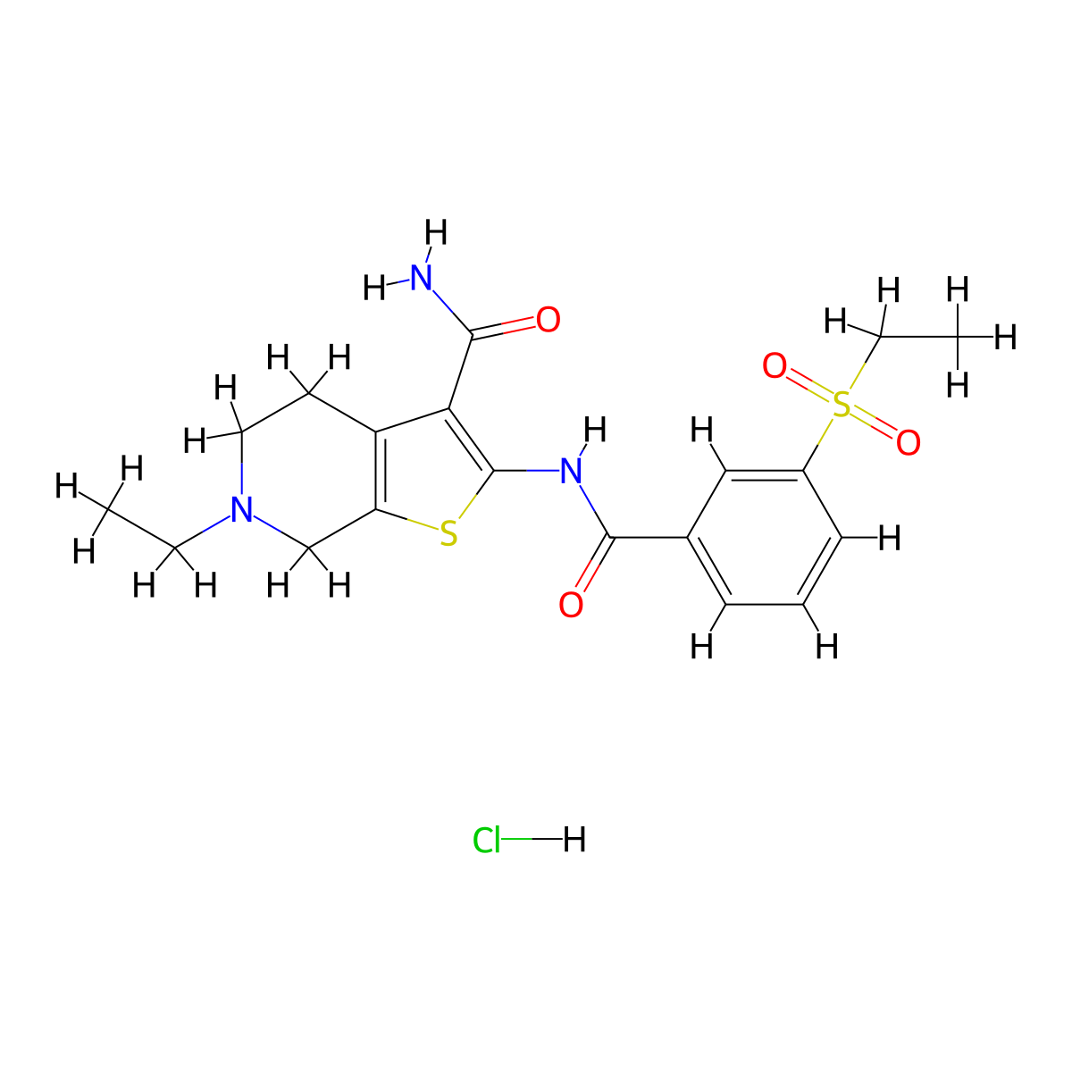 6-Ethyl-2-(3-(ethylsulfonyl)benzamido)-4,5,6,7-tetrahydrothieno[2,3-c]pyridine-3-carboxamide hydrochloride molecular structure, CAS 1215474-15-9