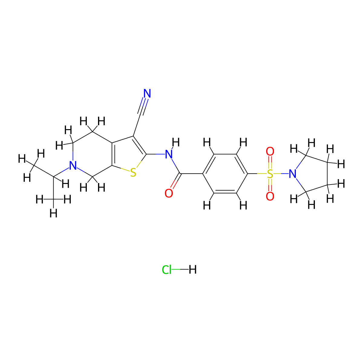 N-(3-cyano-6-isopropyl-4,5,6,7-tetrahydrothieno[2,3-c]pyridin-2-yl)-4-(pyrrolidin-1-ylsulfonyl)benzamide hydrochloride molecular structure, CAS 1215474-36-4