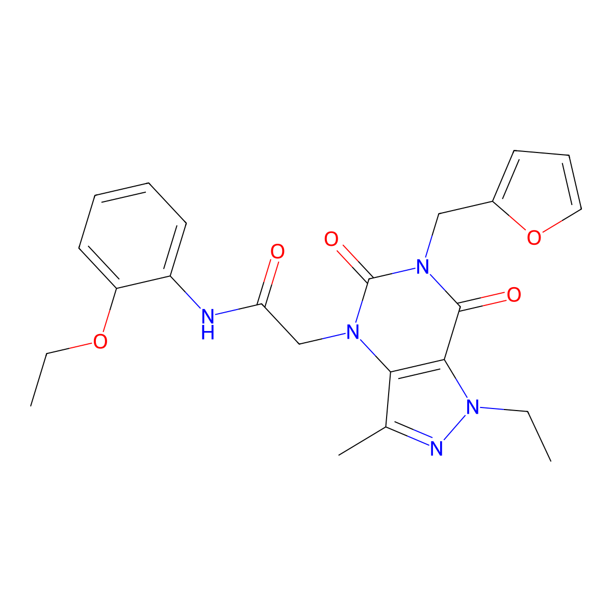 N-(2-ethoxyphenyl)-2-(1-ethyl-6-(furan-2-ylmethyl)-3-methyl-5,7-dioxo-6,7-dihydro-1H-pyrazolo[4,3-d]pyrimidin-4(5H)-yl)acetamide molecular structure, CAS 1215476-07-5