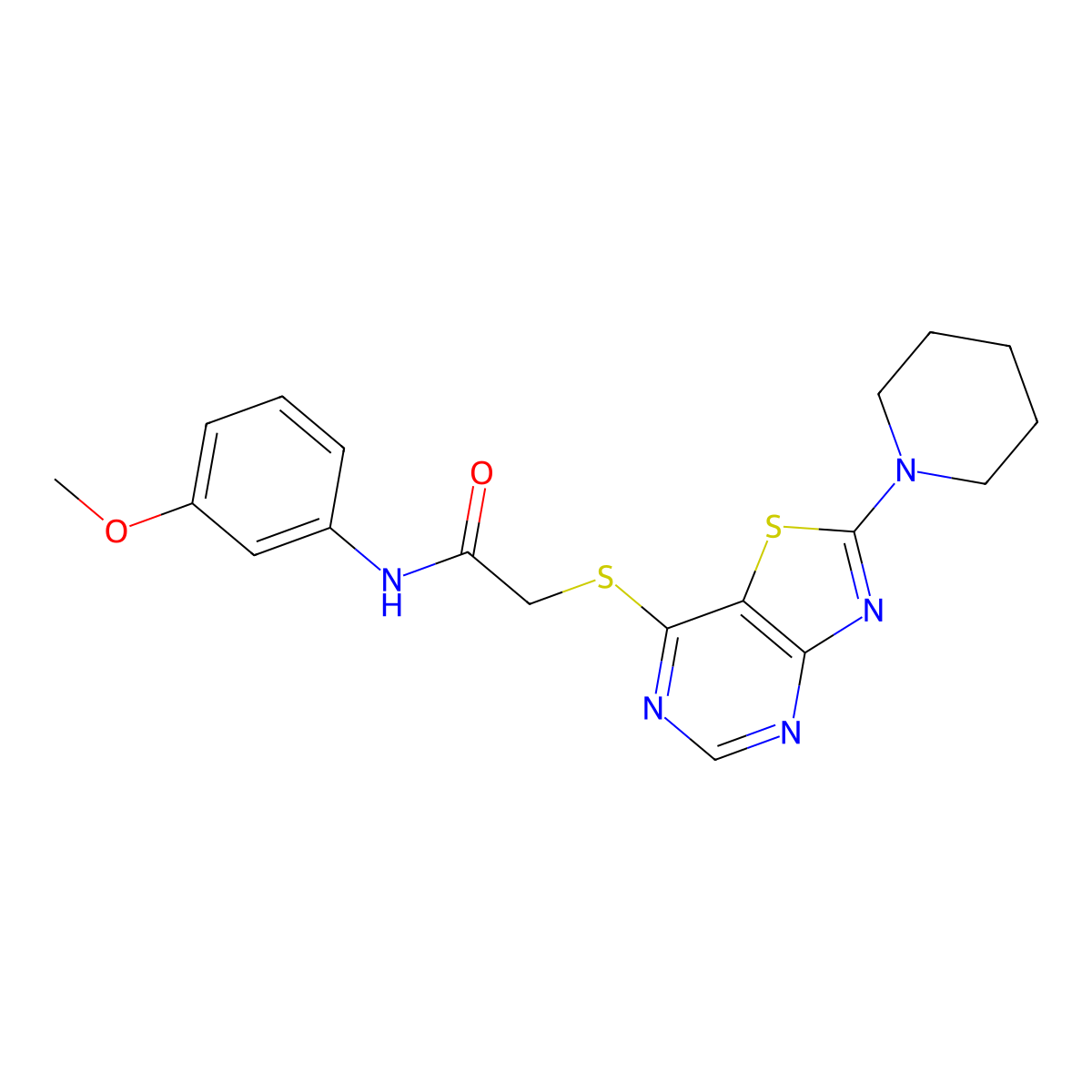 N-(3-methoxyphenyl)-2-((2-(piperidin-1-yl)thiazolo[4,5-d]pyrimidin-7-yl)thio)acetamide molecular structure, CAS 1215476-15-5