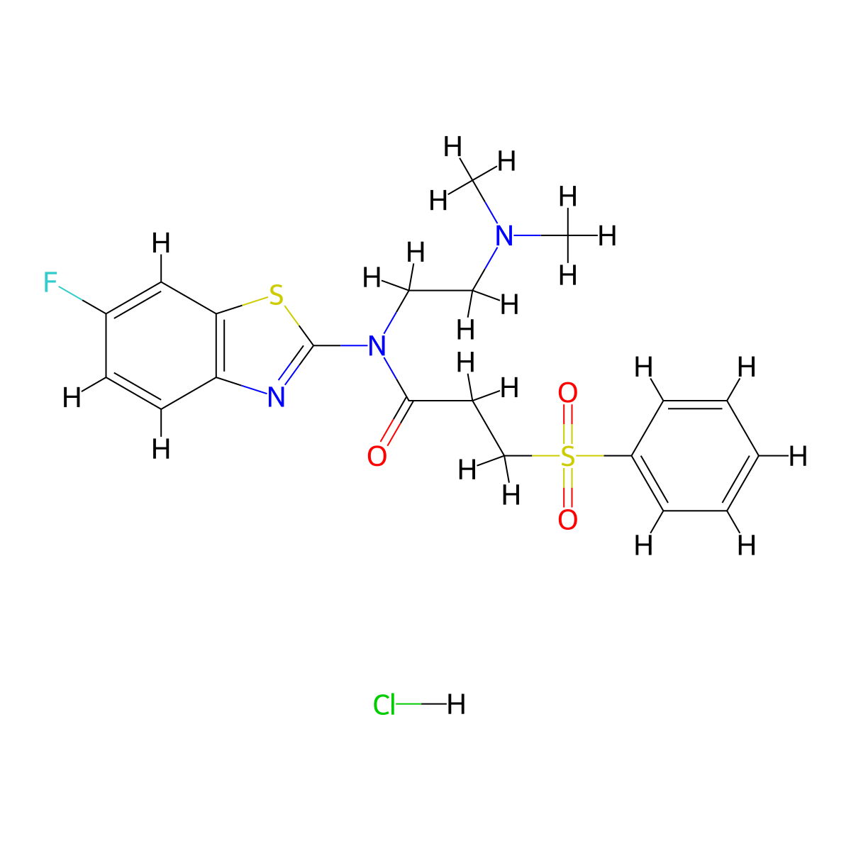N-(2-(dimethylamino)ethyl)-N-(6-fluorobenzo[d]thiazol-2-yl)-3-(phenylsulfonyl)propanamide hydrochloride molecular structure, CAS 1215477-24-9