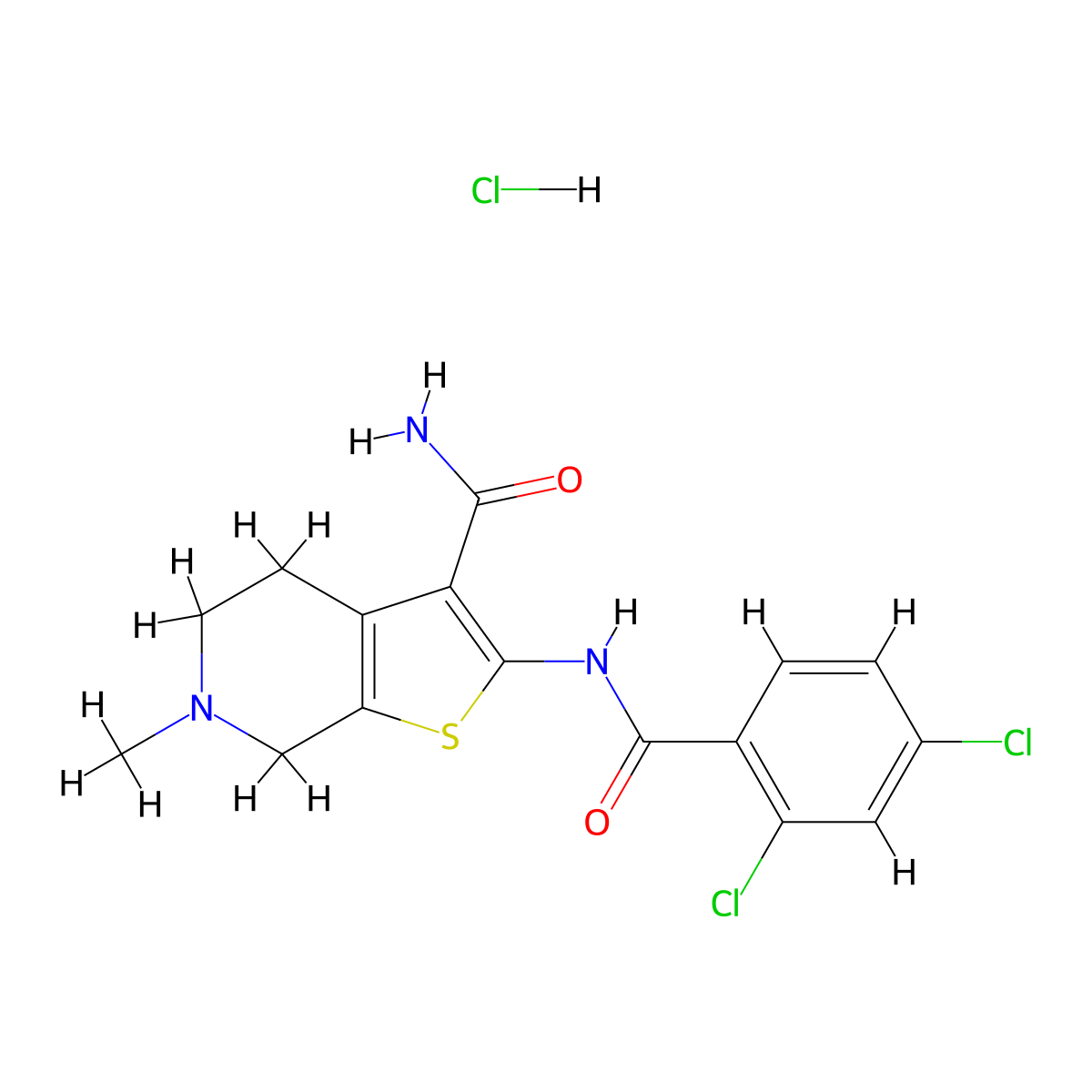 2-(2,4-Dichlorobenzamido)-6-methyl-4,5,6,7-tetrahydrothieno[2,3-c]pyridine-3-carboxamide hydrochloride molecular structure, CAS 1215478-96-8
