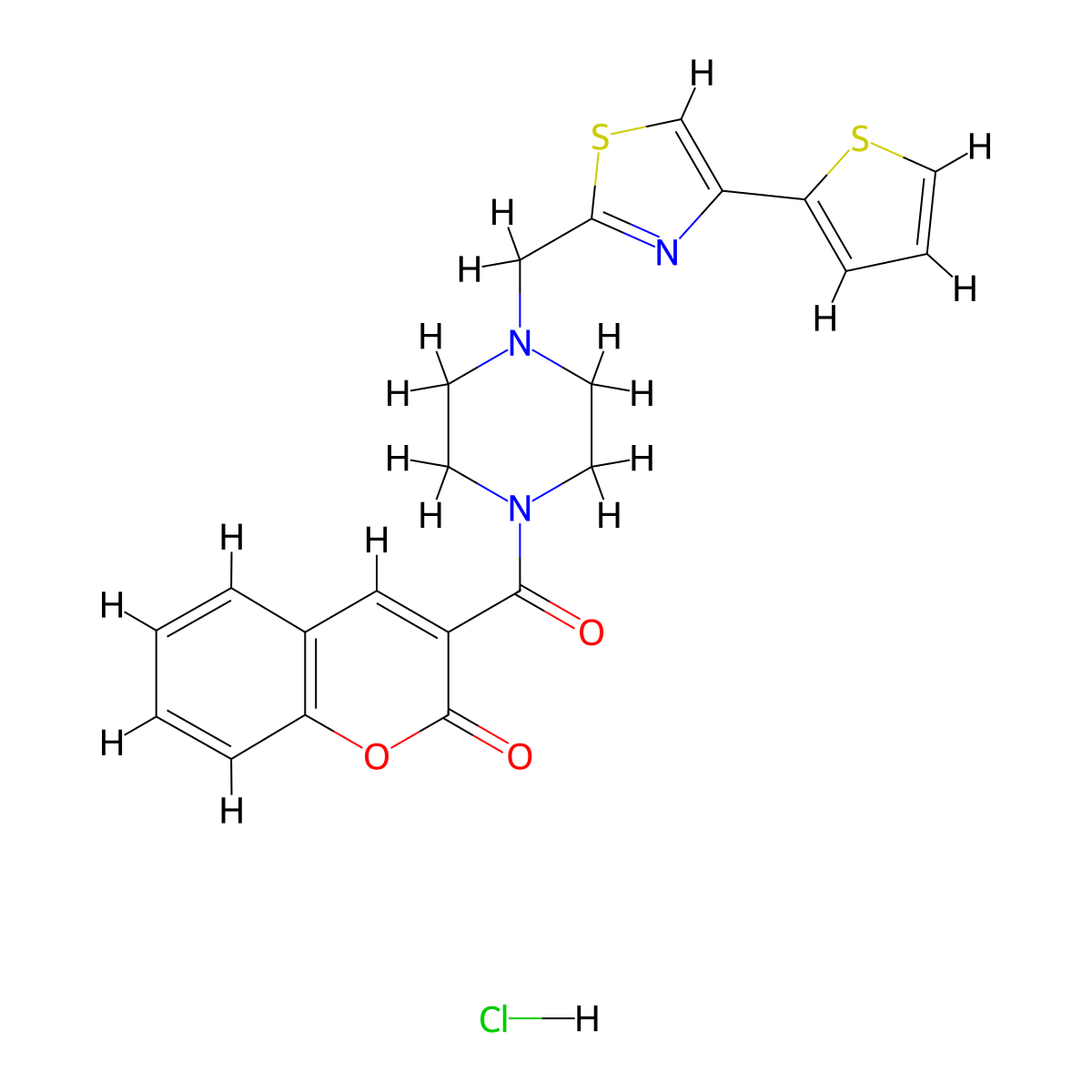 3-(4-((4-(thiophen-2-yl)thiazol-2-yl)methyl)piperazine-1-carbonyl)-2H-chromen-2-one hydrochloride molecular structure, CAS 1215479-97-2