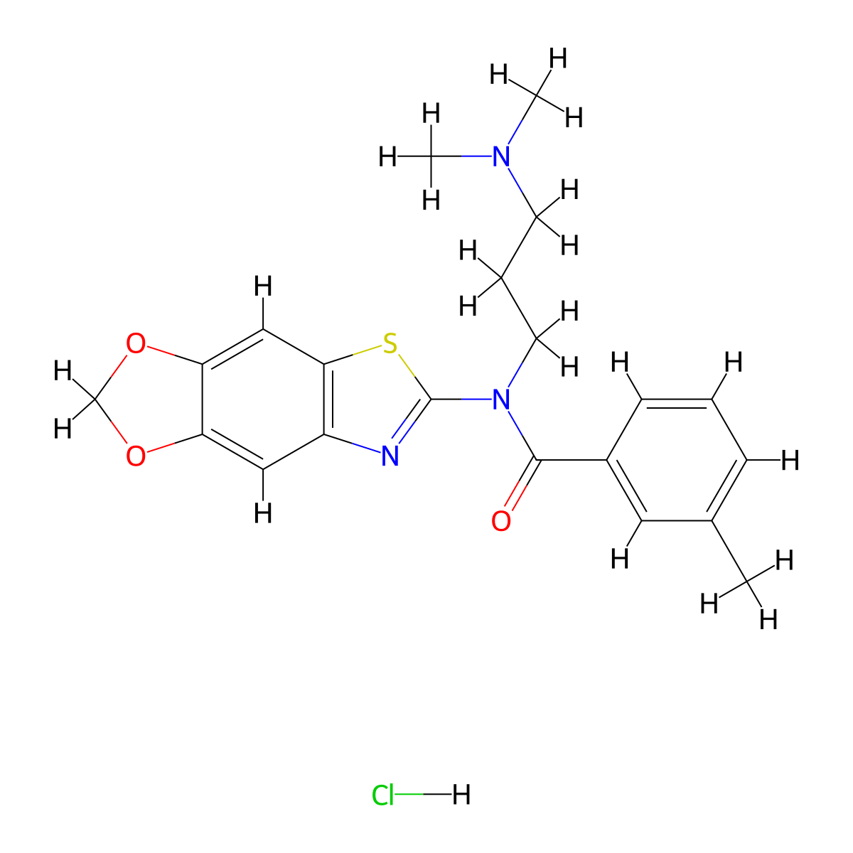 N-([1,3]dioxolo[4',5':4,5]benzo[1,2-d]thiazol-6-yl)-N-(3-(dimethylamino)propyl)-3-methylbenzamide hydrochloride molecular structure, CAS 1215480-50-4