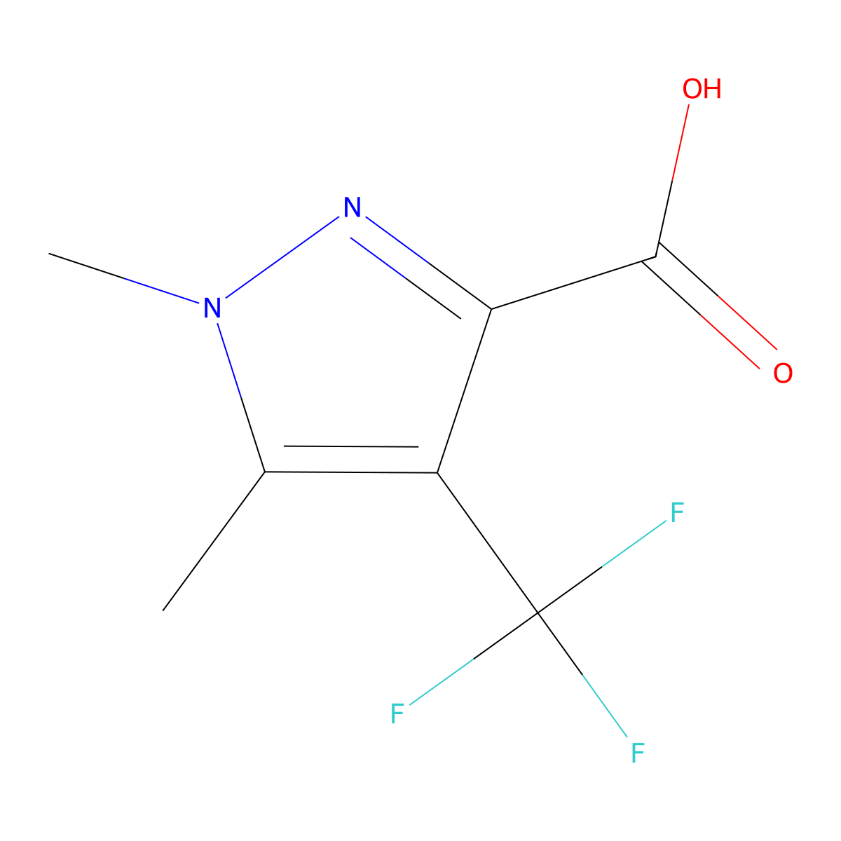 1,5-Dimethyl-4-(trifluoromethyl)-1H-pyrazole-3-carboxylic acid molecular structure, CAS 1215481-47-2