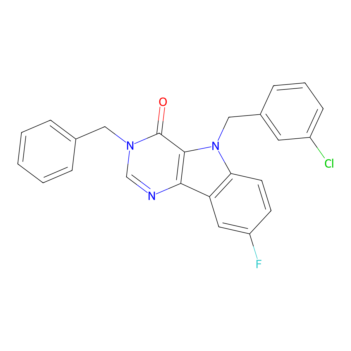 3-benzyl-5-(3-chlorobenzyl)-8-fluoro-3H-pyrimido[5,4-b]indol-4(5H)-one molecular structure, CAS 1215482-07-7