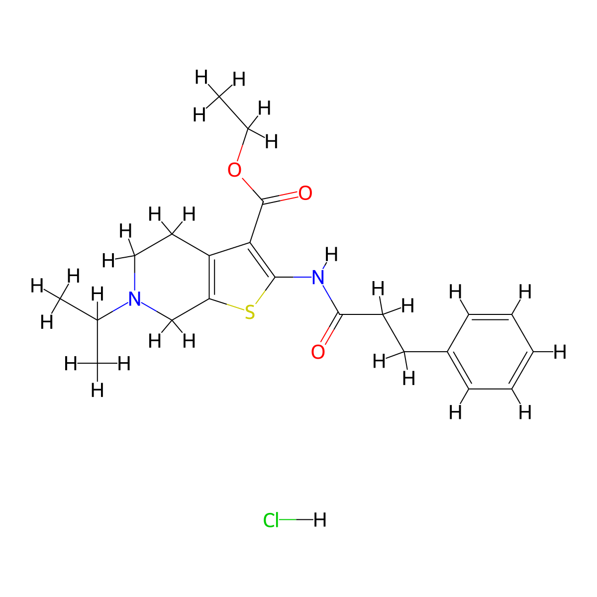 Ethyl 6-isopropyl-2-(3-phenylpropanamido)-4,5,6,7-tetrahydrothieno[2,3-c]pyridine-3-carboxylate hydrochloride molecular structure, CAS 1215483-76-3