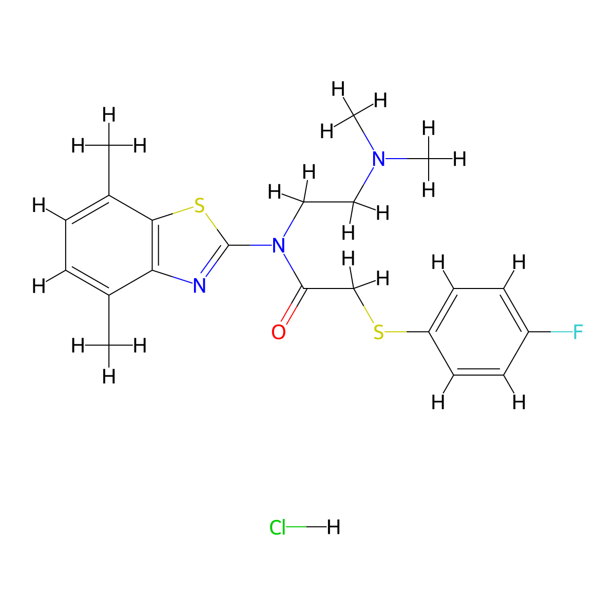 N-(2-(dimethylamino)ethyl)-N-(4,7-dimethylbenzo[d]thiazol-2-yl)-2-((4-fluorophenyl)thio)acetamide hydrochloride molecular structure, CAS 1215498-69-3