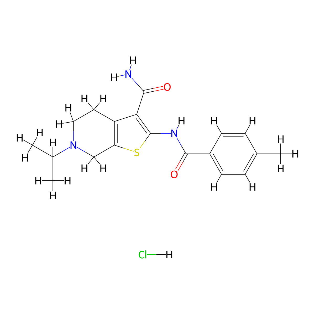 6-Isopropyl-2-(4-methylbenzamido)-4,5,6,7-tetrahydrothieno[2,3-c]pyridine-3-carboxamide hydrochloride molecular structure, CAS 1215498-87-5