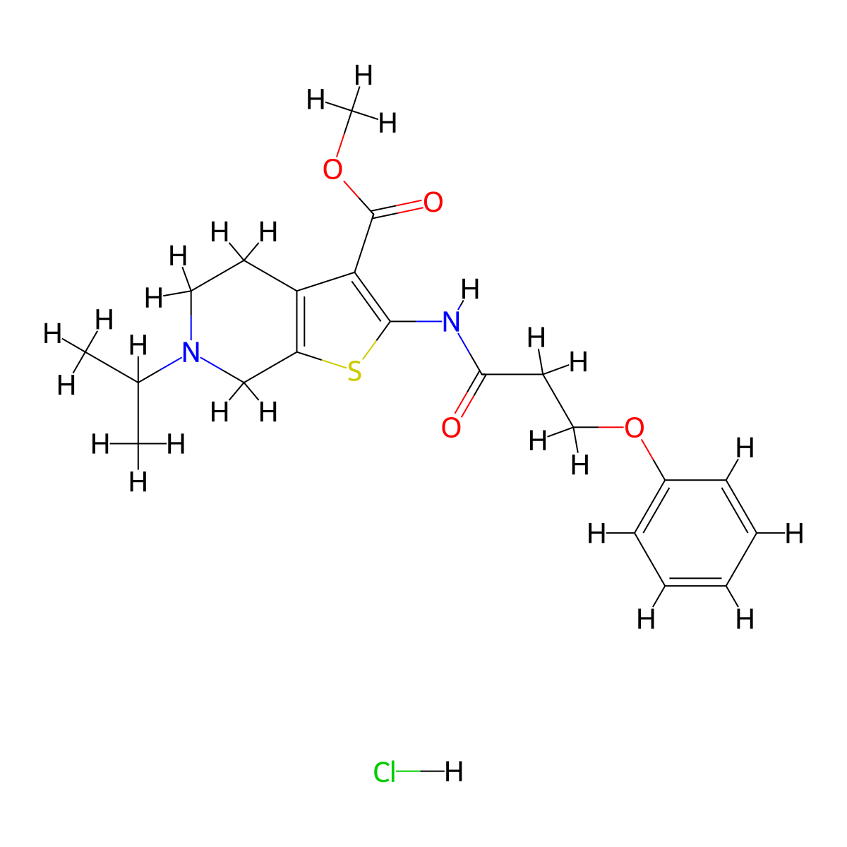 Methyl 6-isopropyl-2-(3-phenoxypropanamido)-4,5,6,7-tetrahydrothieno[2,3-c]pyridine-3-carboxylate hydrochloride molecular structure, CAS 1215498-88-6