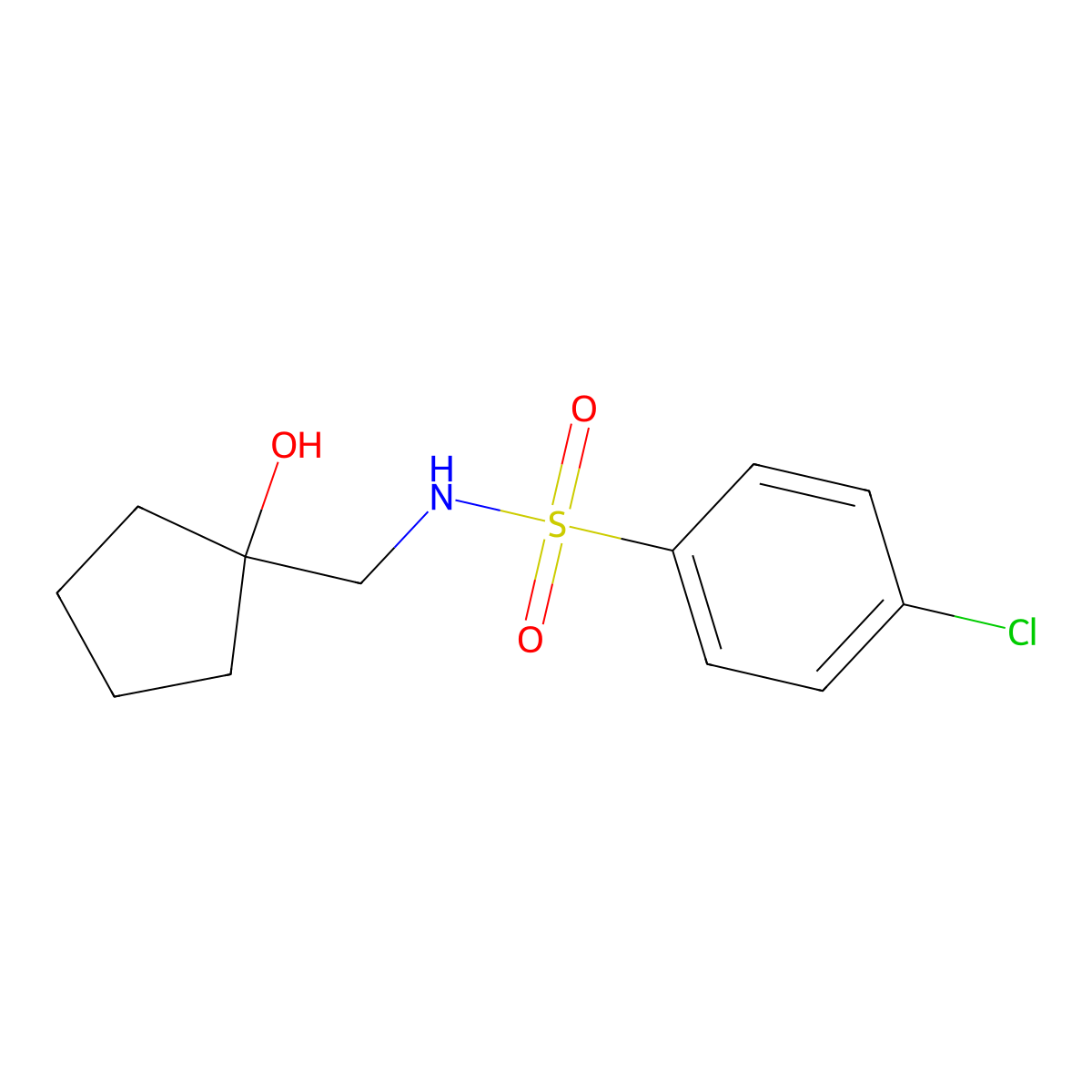 4-chloro-N-((1-hydroxycyclopentyl)methyl)benzenesulfonamide molecular structure, CAS 1215502-17-2